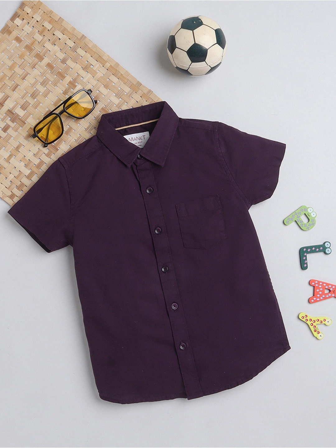 

MANET Boys Spread Collar Cotton Casual Shirt, Purple