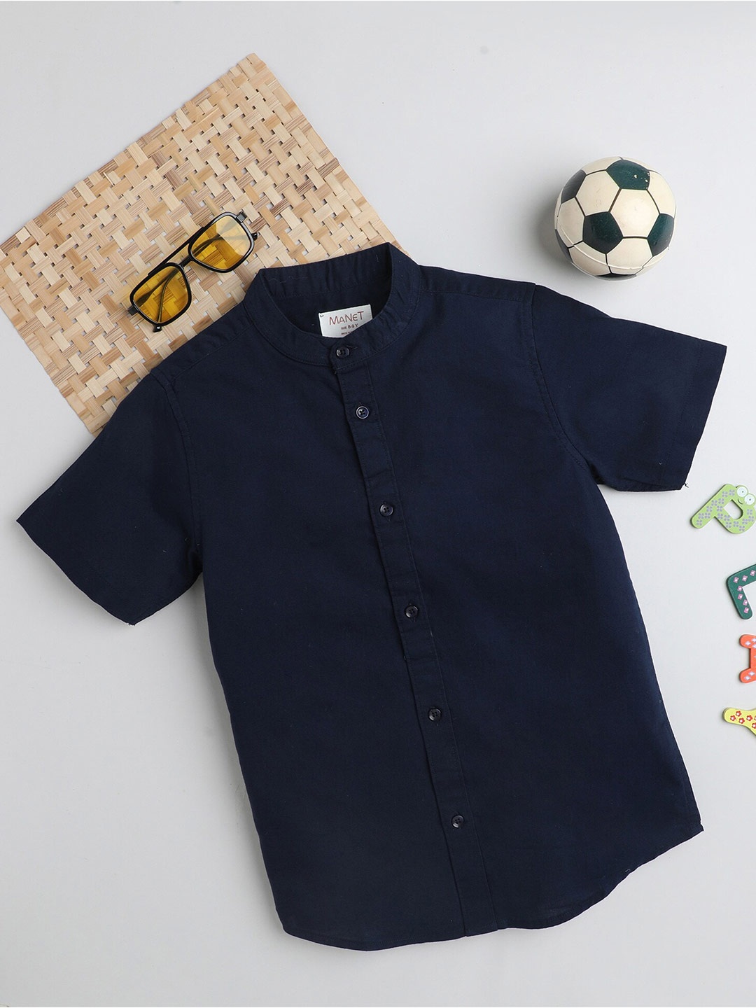

MANET Boys Spread Collar Cotton Casual Shirt, Navy blue