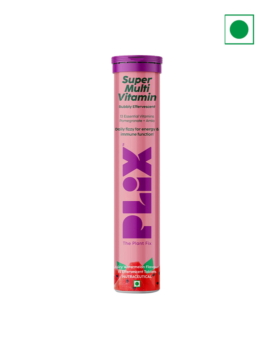 

PLIX THE PLANT FIX Super Multivitamin Bubbly Juicy Watermelon Flavour Tablets - 15 Tablets, Purple