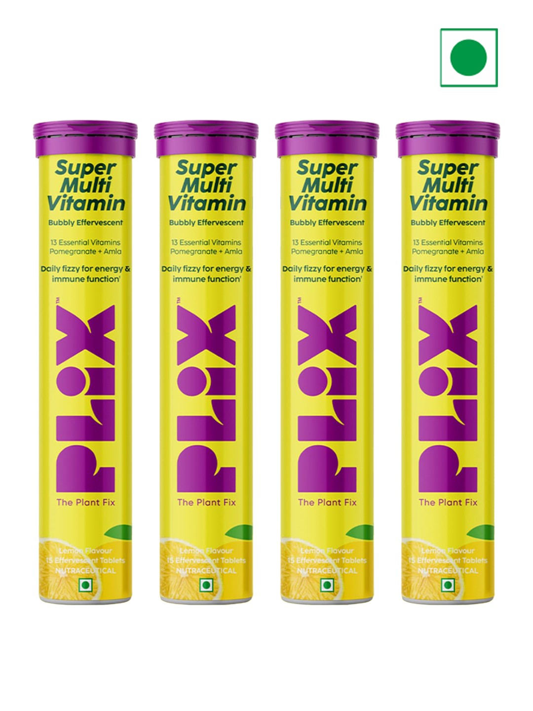

PLIX THE PLANT FIX Set Of 4 Super Multivitamin Lemon Flavour Tablets - 15 Tablets Each, Yellow