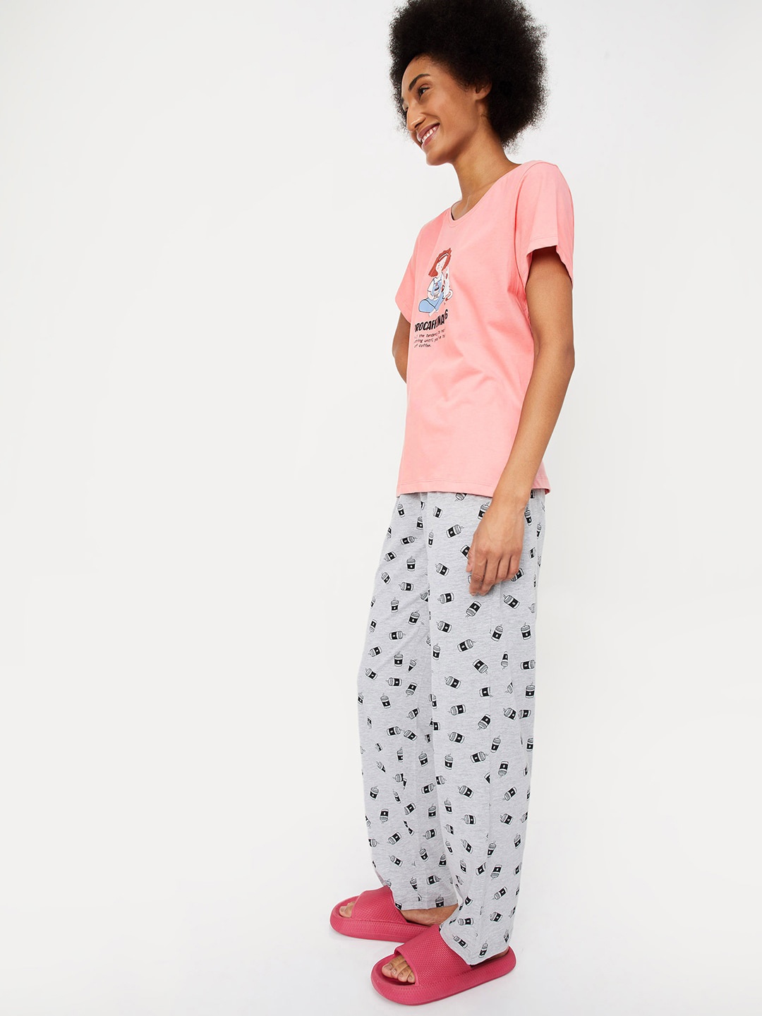 

max Graphic Printed Pure Cotton Night Suit, Pink