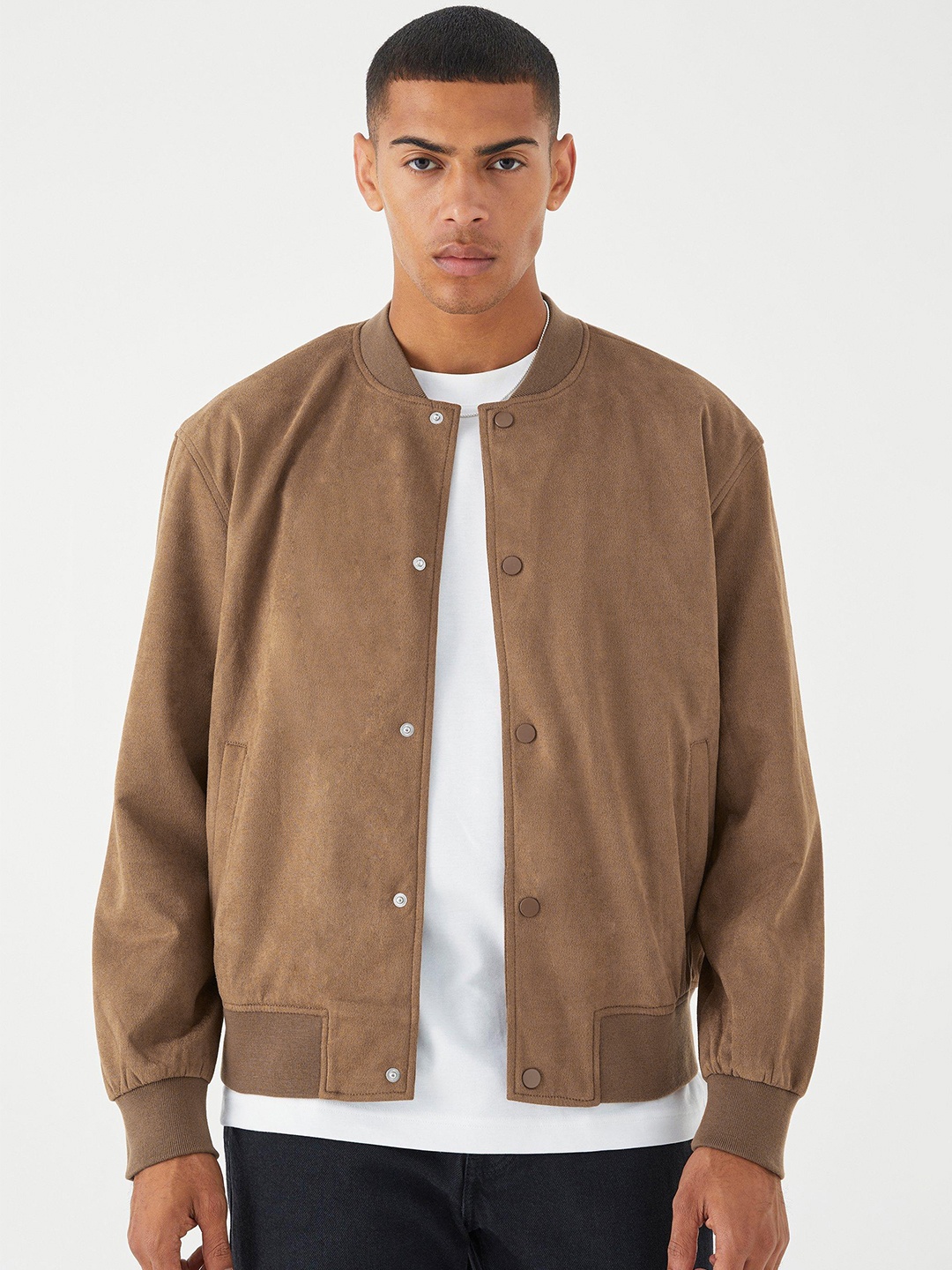 

boohooMAN Suede Bomber Jacket, Khaki