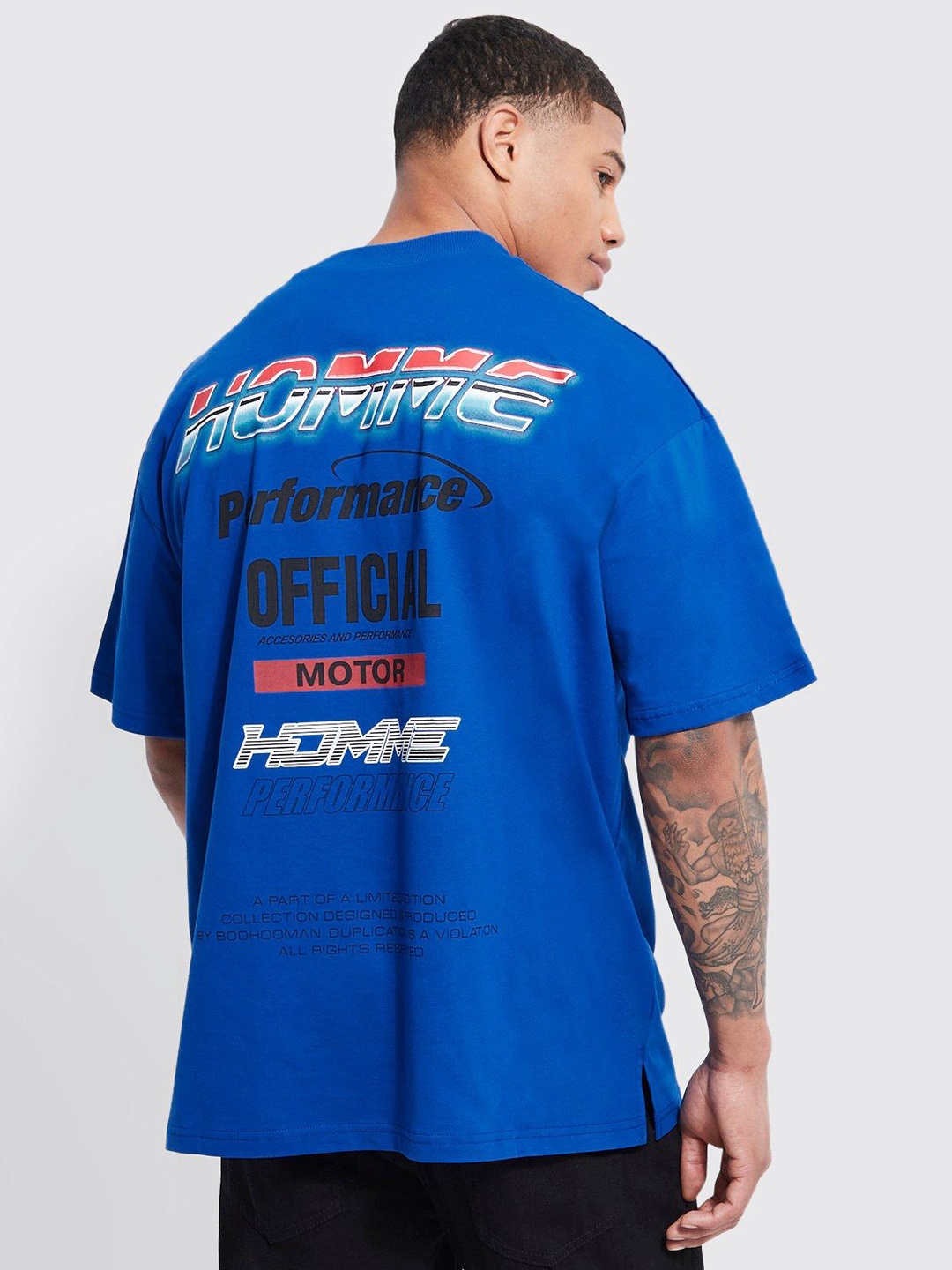 

boohooMAN Typography Printed Oversized Pure Cotton T-shirt, Blue
