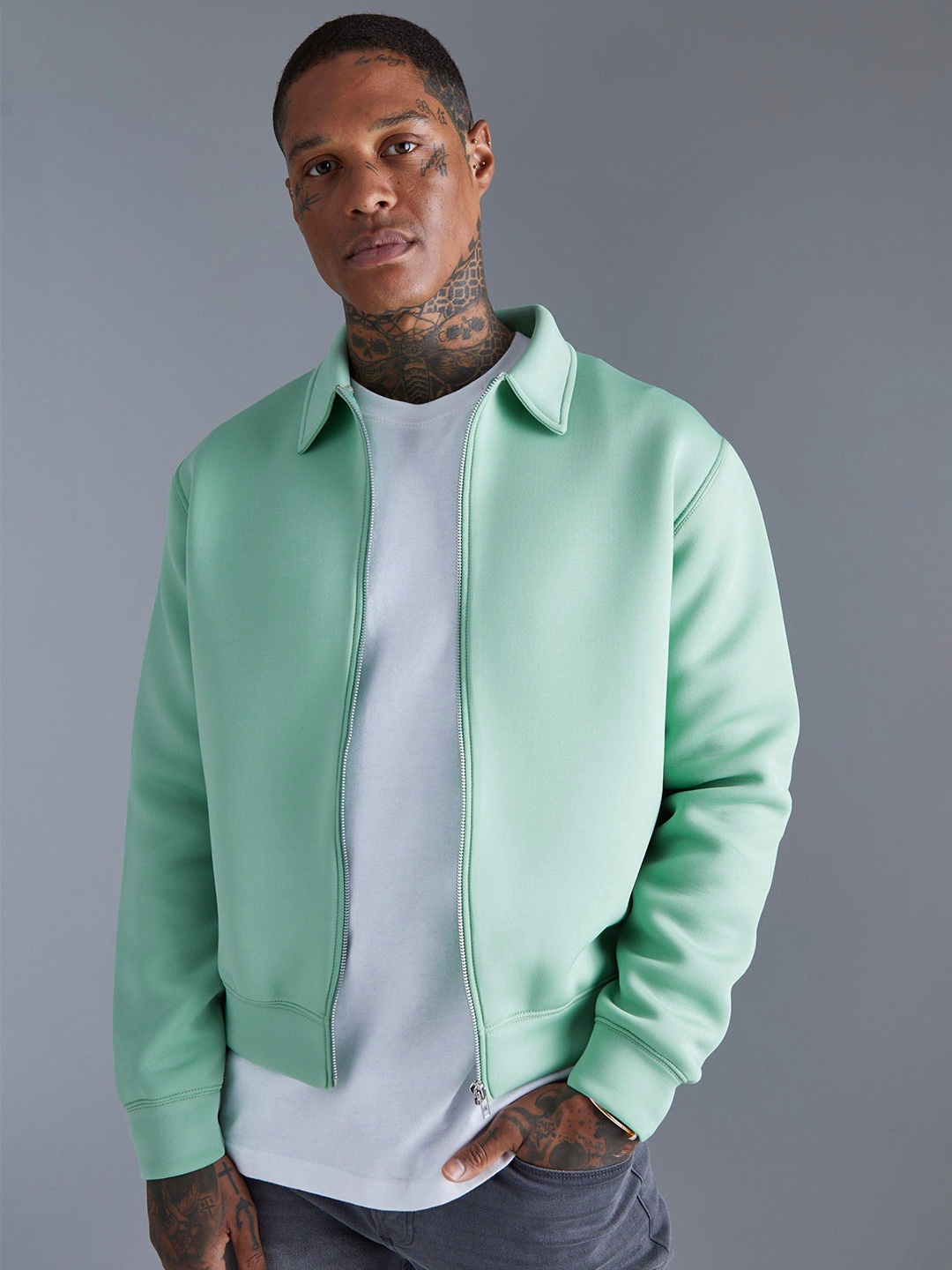 

boohooMAN Solid Spread Collar Tailored Jacket, Green