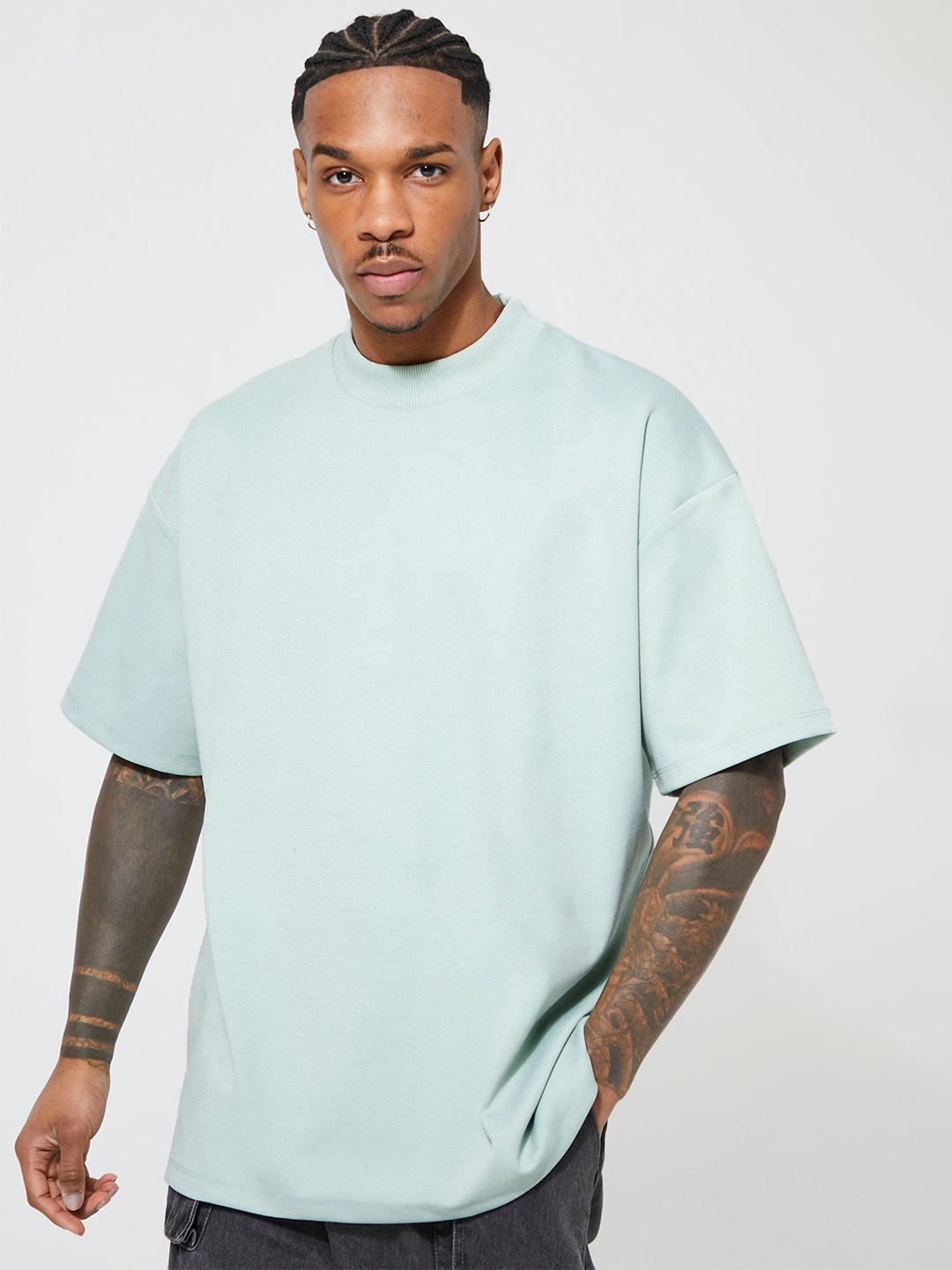 

boohooMAN Men Pure Cotton Drop-Shoulder Sleeves Oversized T-shirt, Green