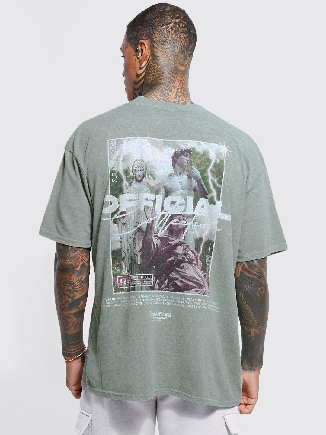 

boohooMAN Printed Pure Cotton Oversized T-shirt, Green