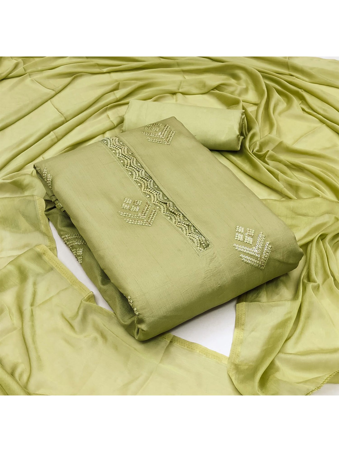 

ZEEPKART Embroidered Unstitched Dress Material, Green