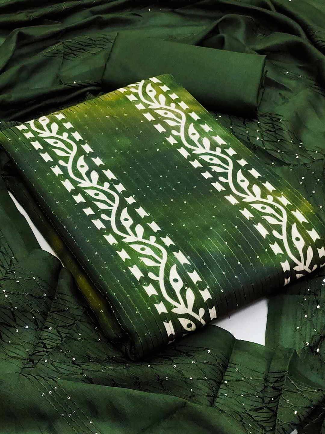 

ZEEPKART Printed Unstitched Dress Material, Green