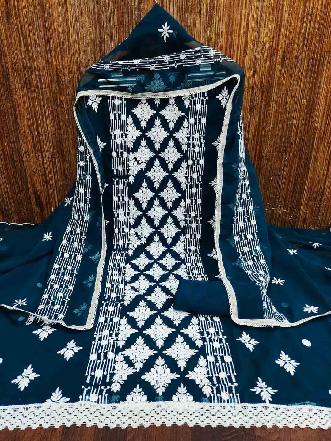 

ZEEPKART Embroidered Unstitched Dress Material, Navy blue