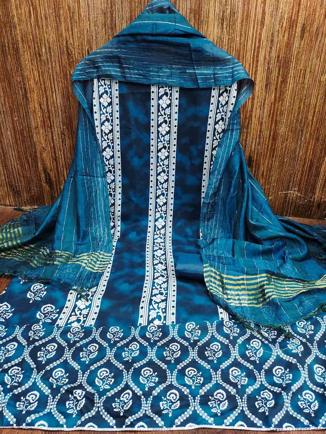 

ZEEPKART Ethnic Motifs Embroidered Unstitched Dress Material, Blue