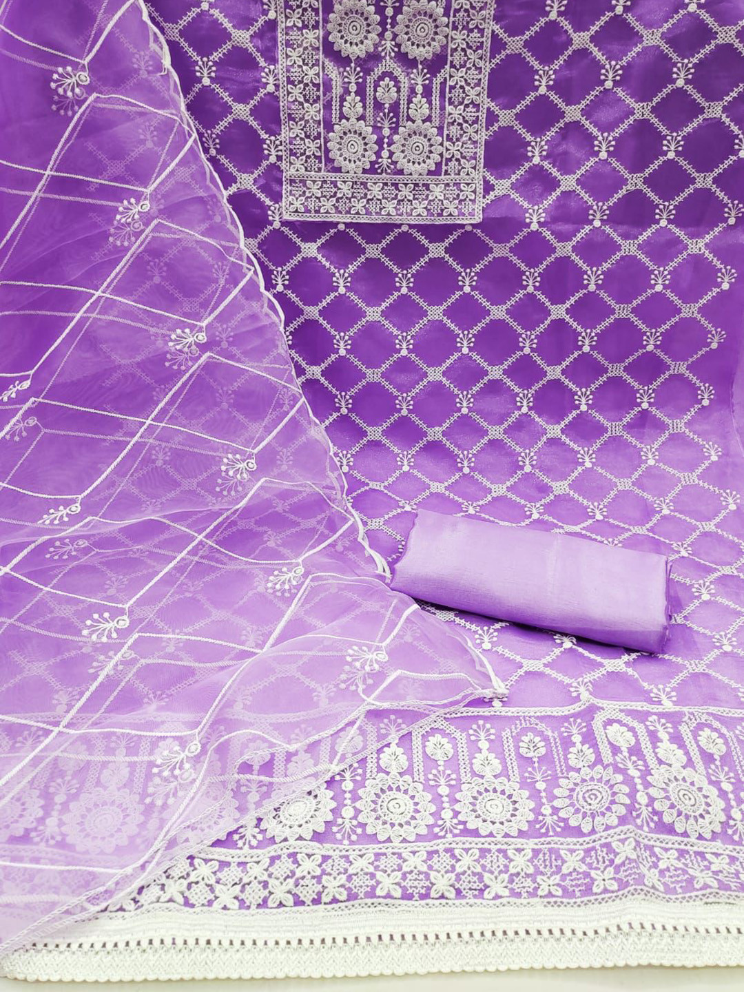 

ZEEPKART Embroidered Organza Unstitched Dress Material, Magenta