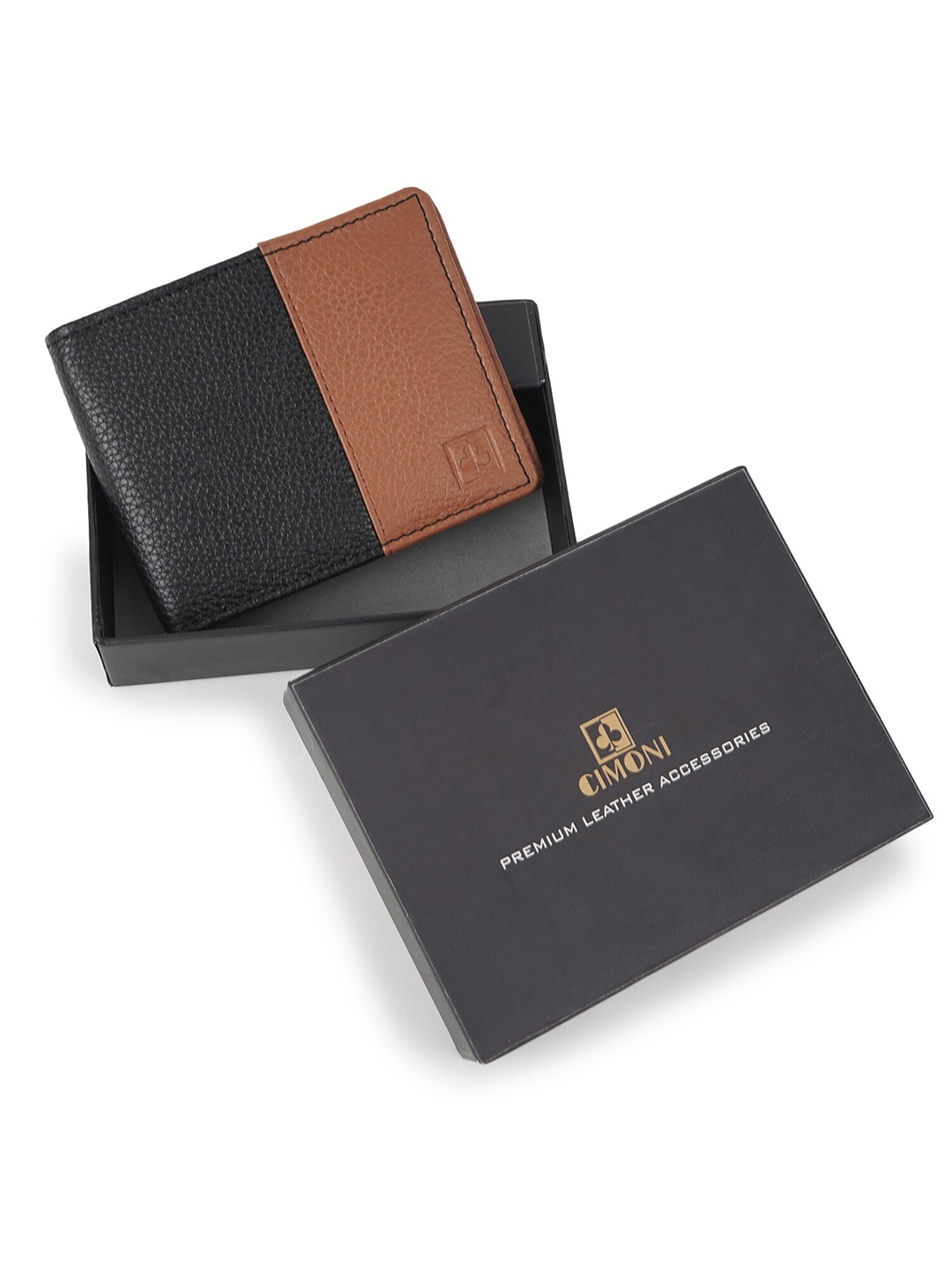 

CIMONI Unisex Colourblocked Leather Water Resistant Two Fold Wallet, Black