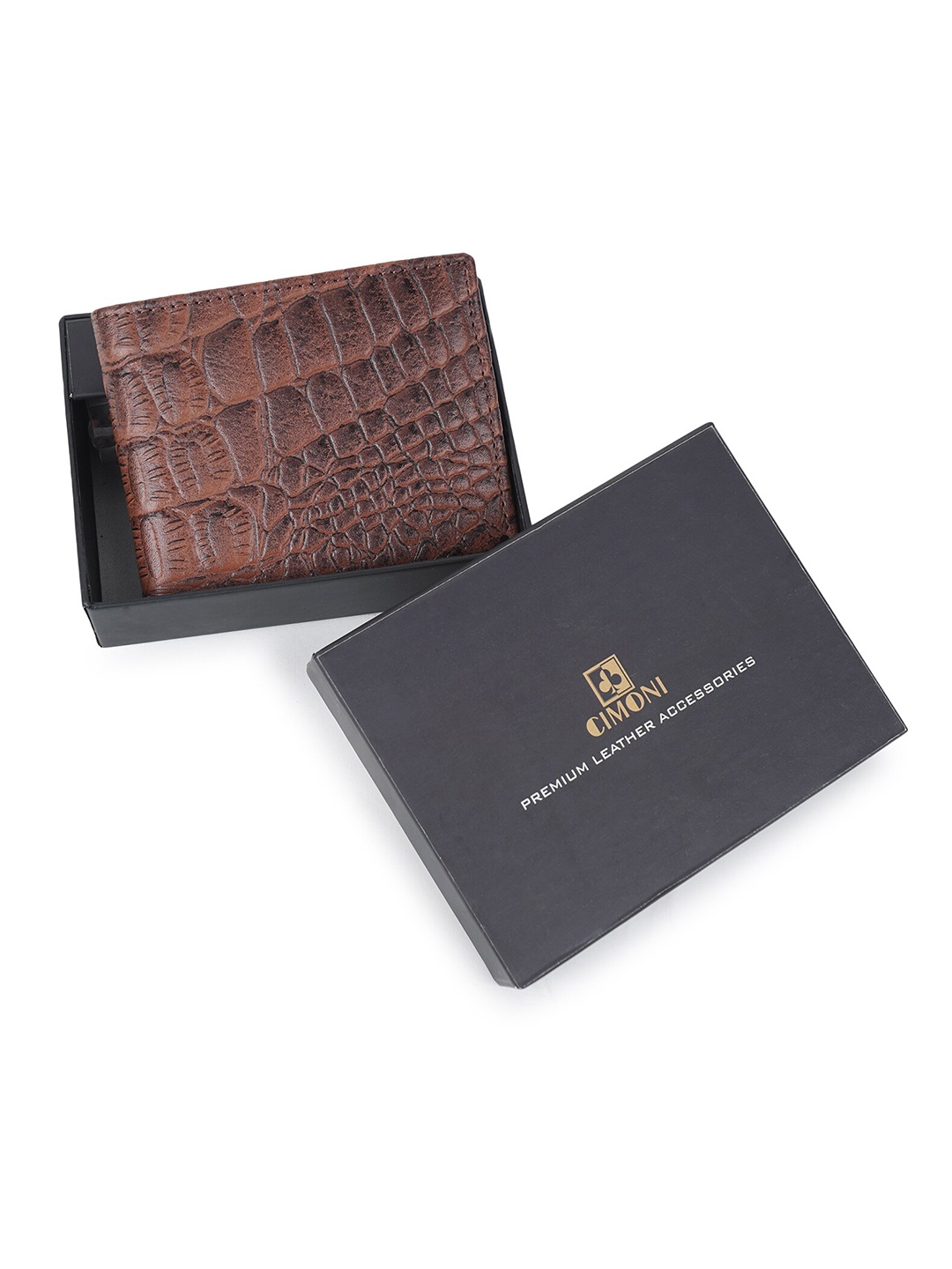 

CIMONI Men Abstract Textured Leather Two Fold Wallet, Brown
