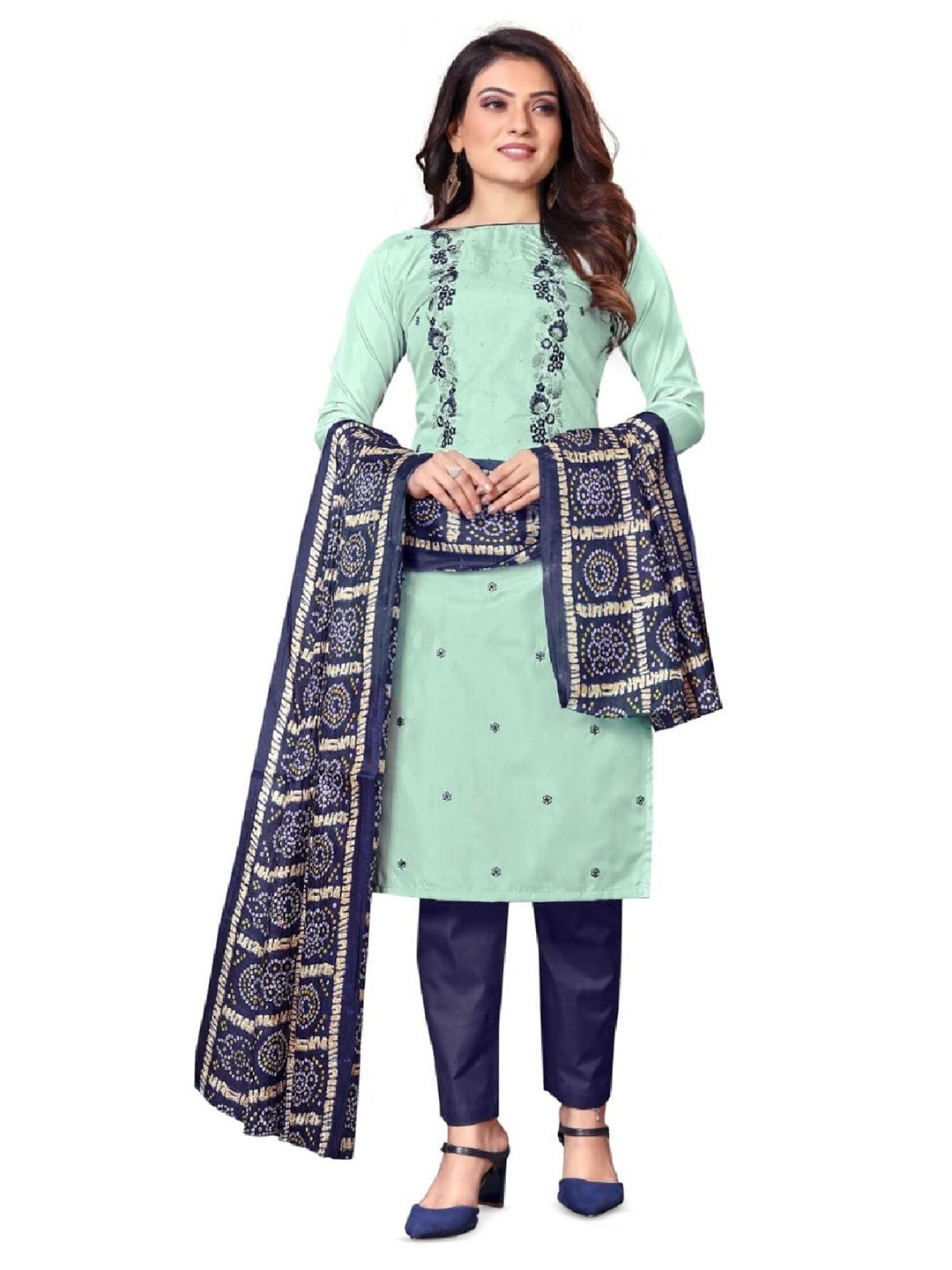 

ZEEPKART Floral Embroidered Unstitched Dress Material, Navy blue