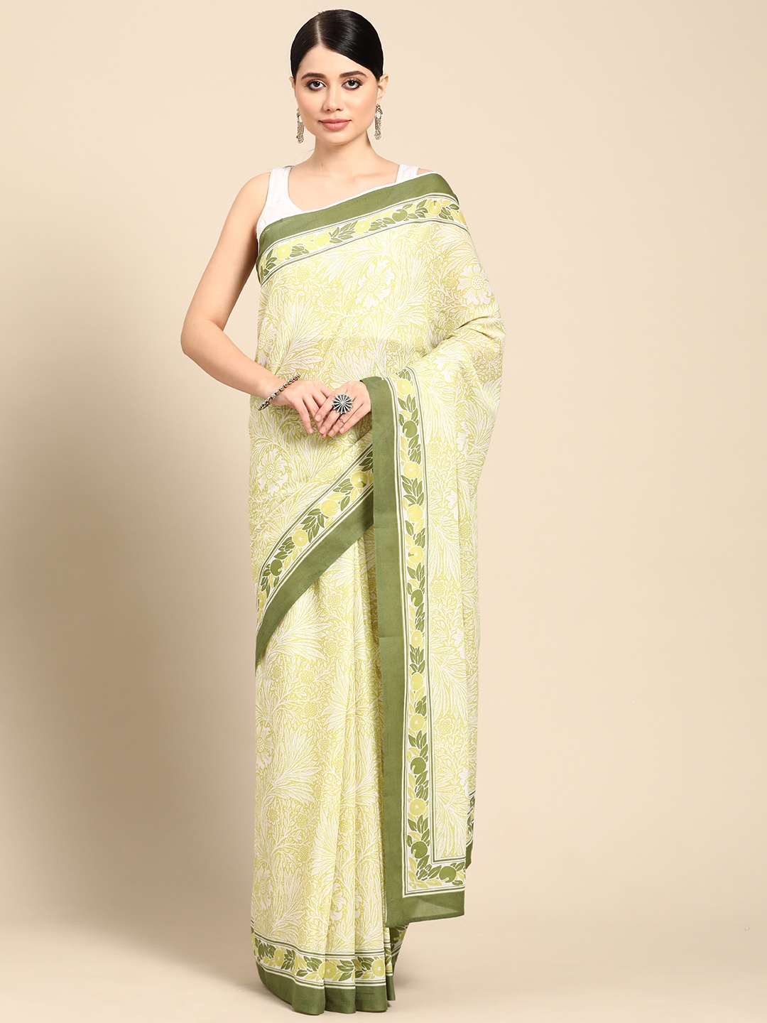 

BUTA BUTI Floral Pure Cotton Saree, Green