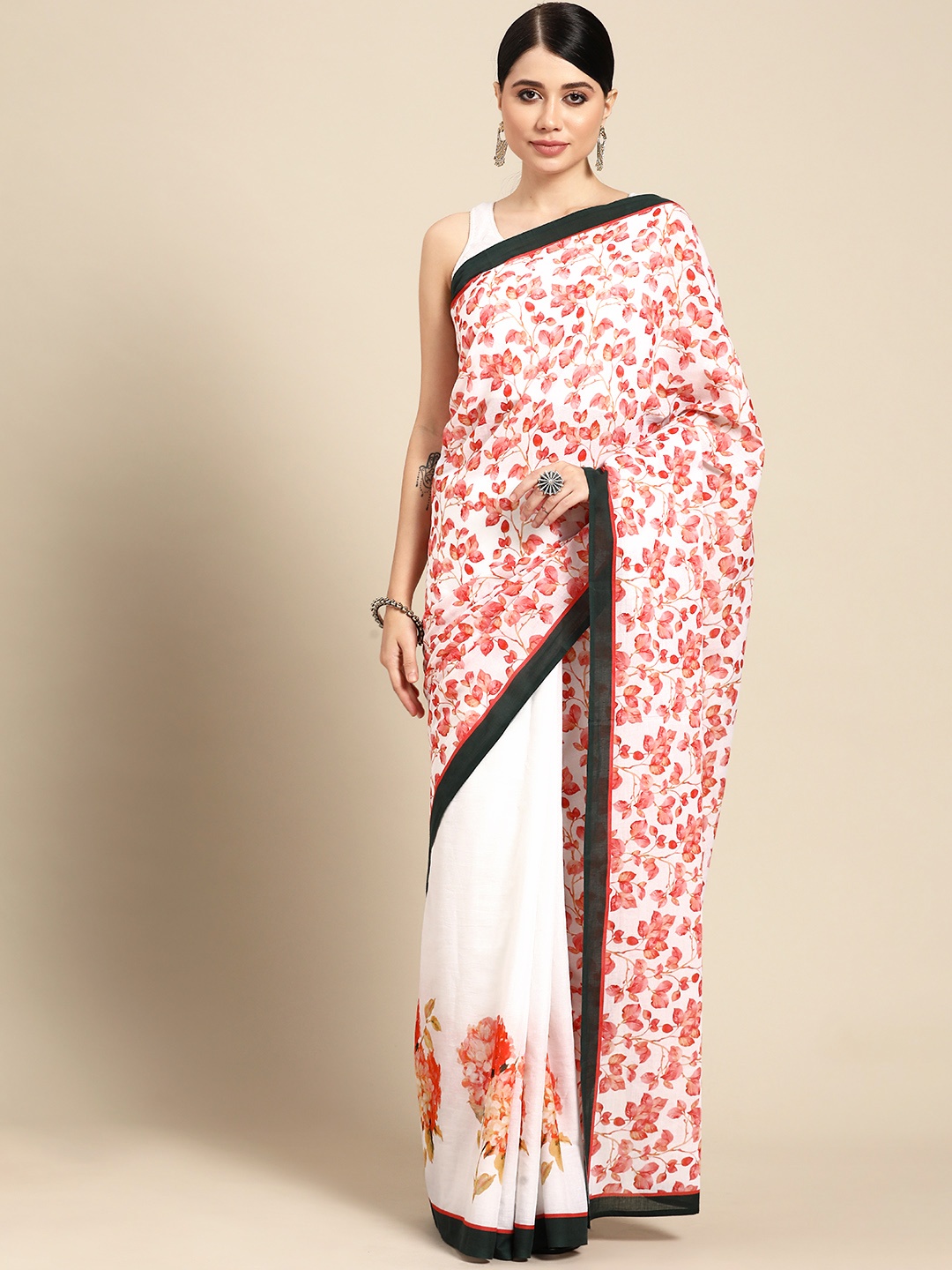 

BUTA BUTI Floral Pure Cotton Saree, White