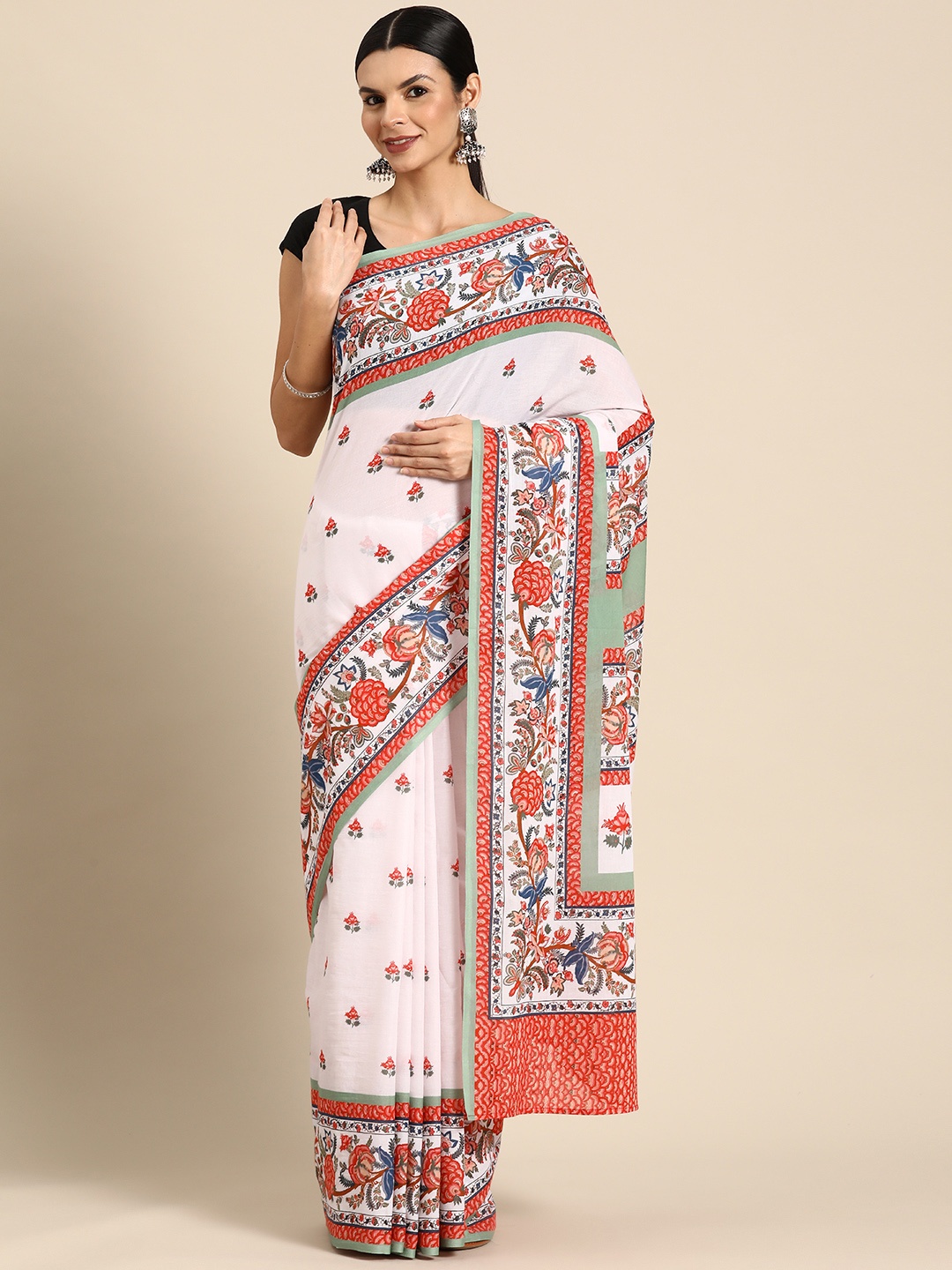 

BUTA BUTI Floral Pure Cotton Saree, White