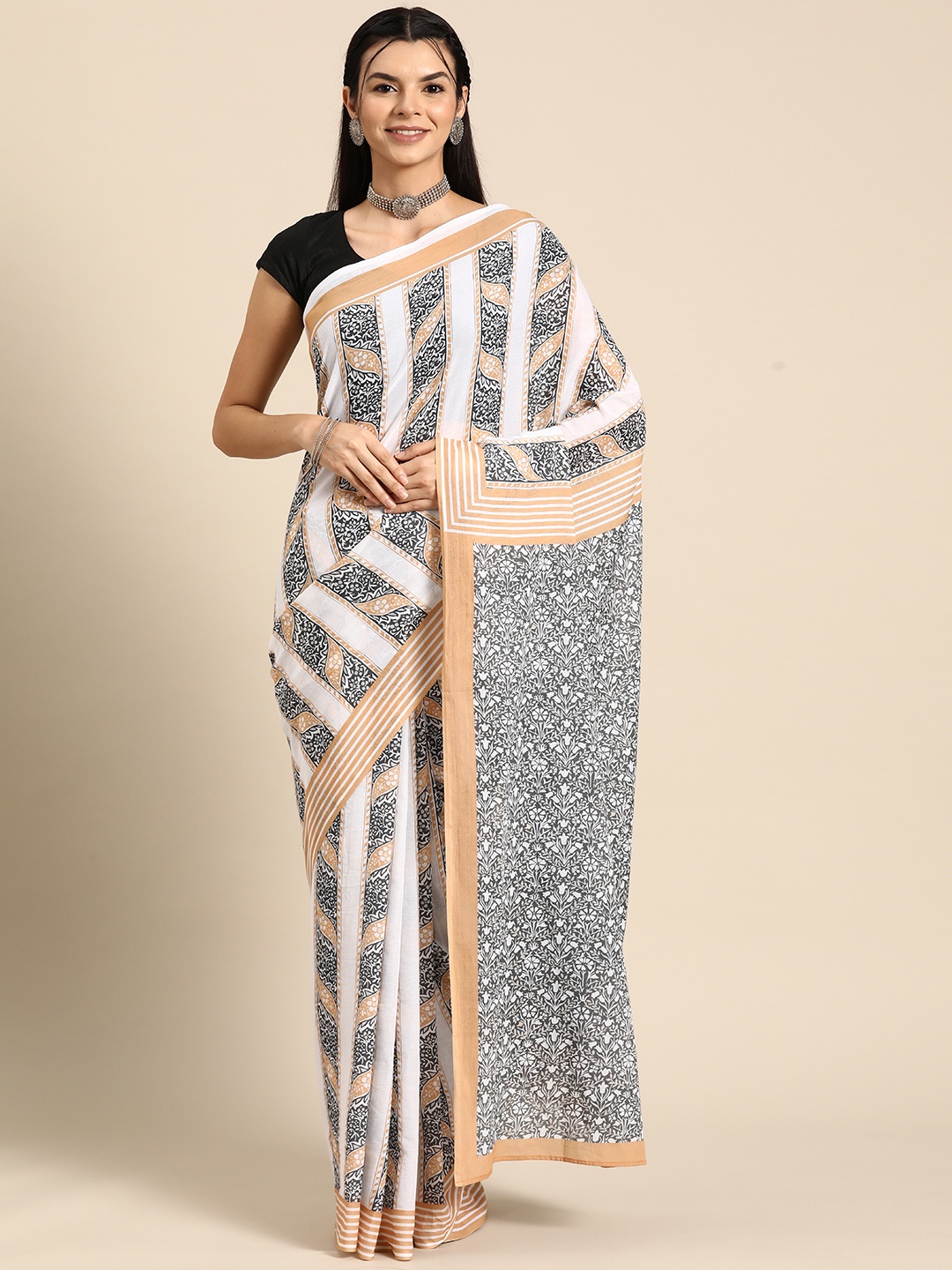 

BUTA BUTI Ethnic Motifs Pure Cotton Saree, White