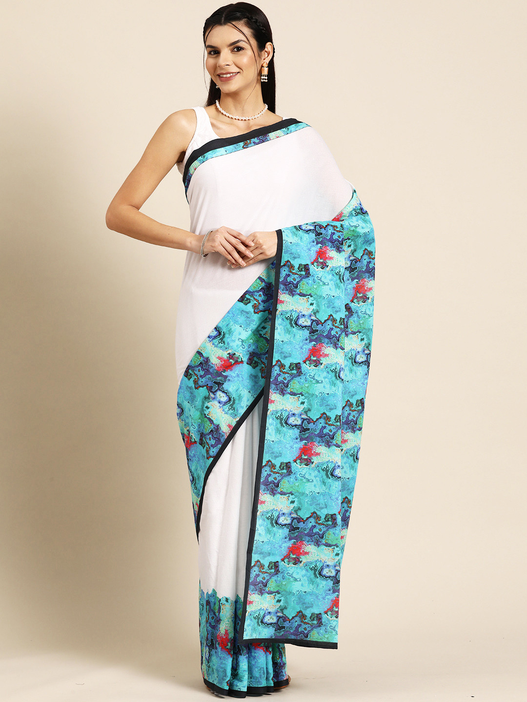 

BUTA BUTI Printed Pure Cotton Saree, White