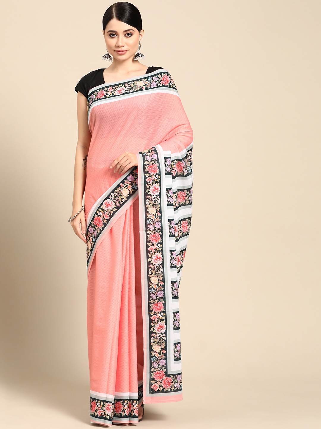 

BUTA BUTI Floral Pure Cotton Saree, Pink