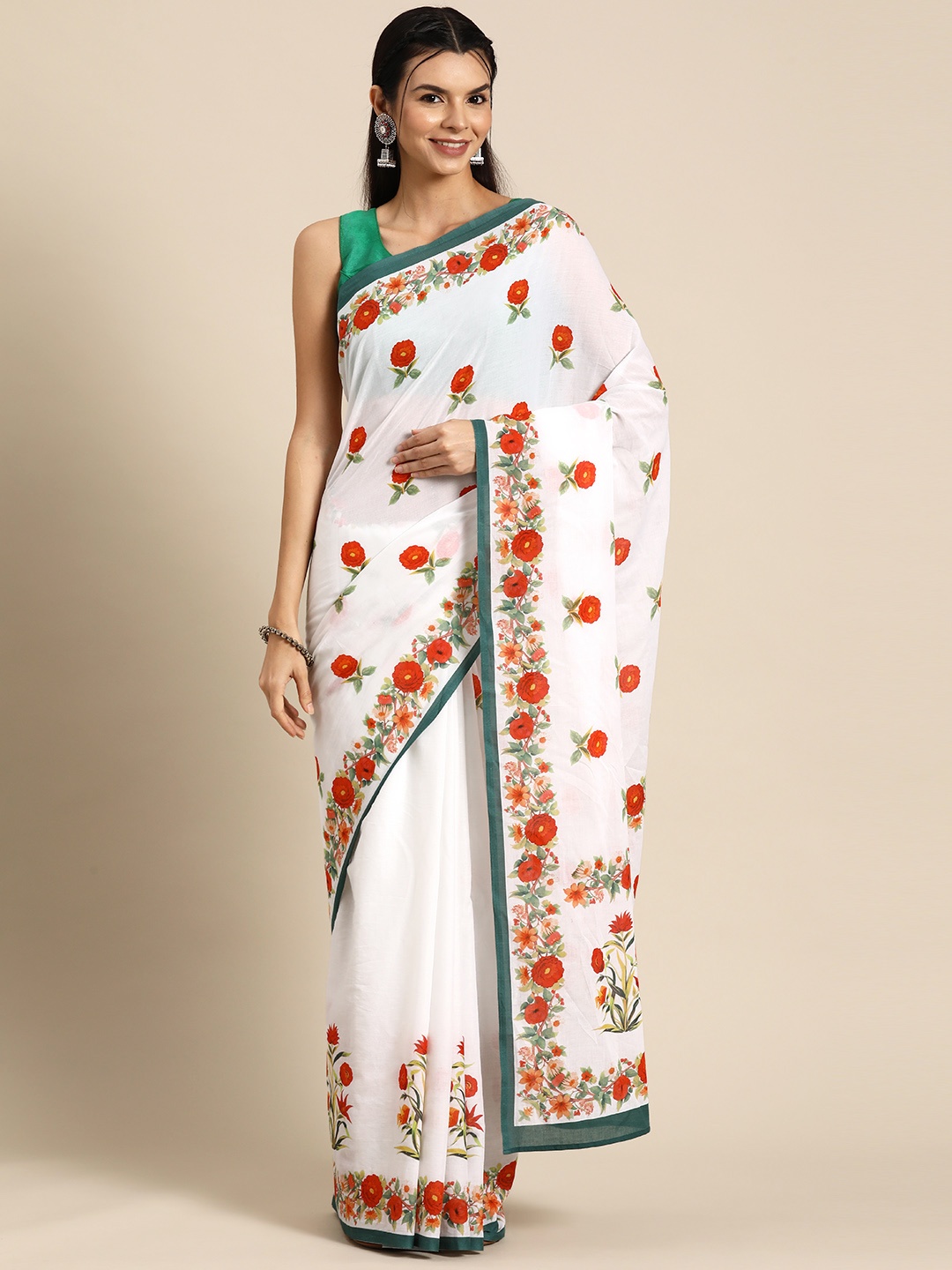 

BUTA BUTI Floral Pure Cotton Saree, White