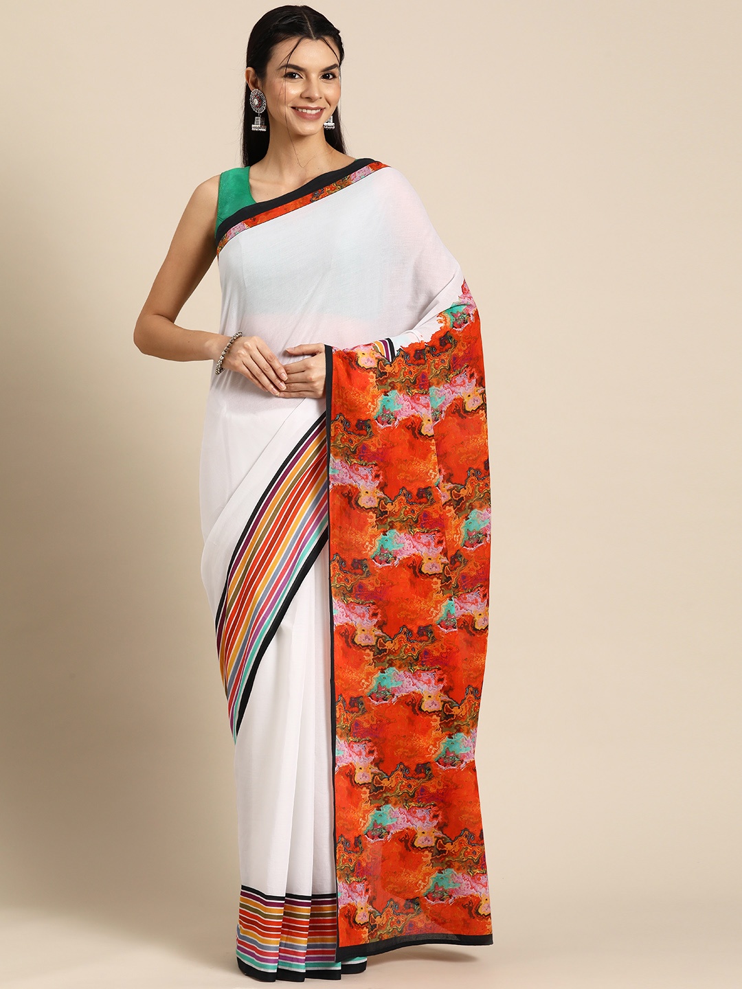 

BUTA BUTI Floral Pure Cotton Saree, White