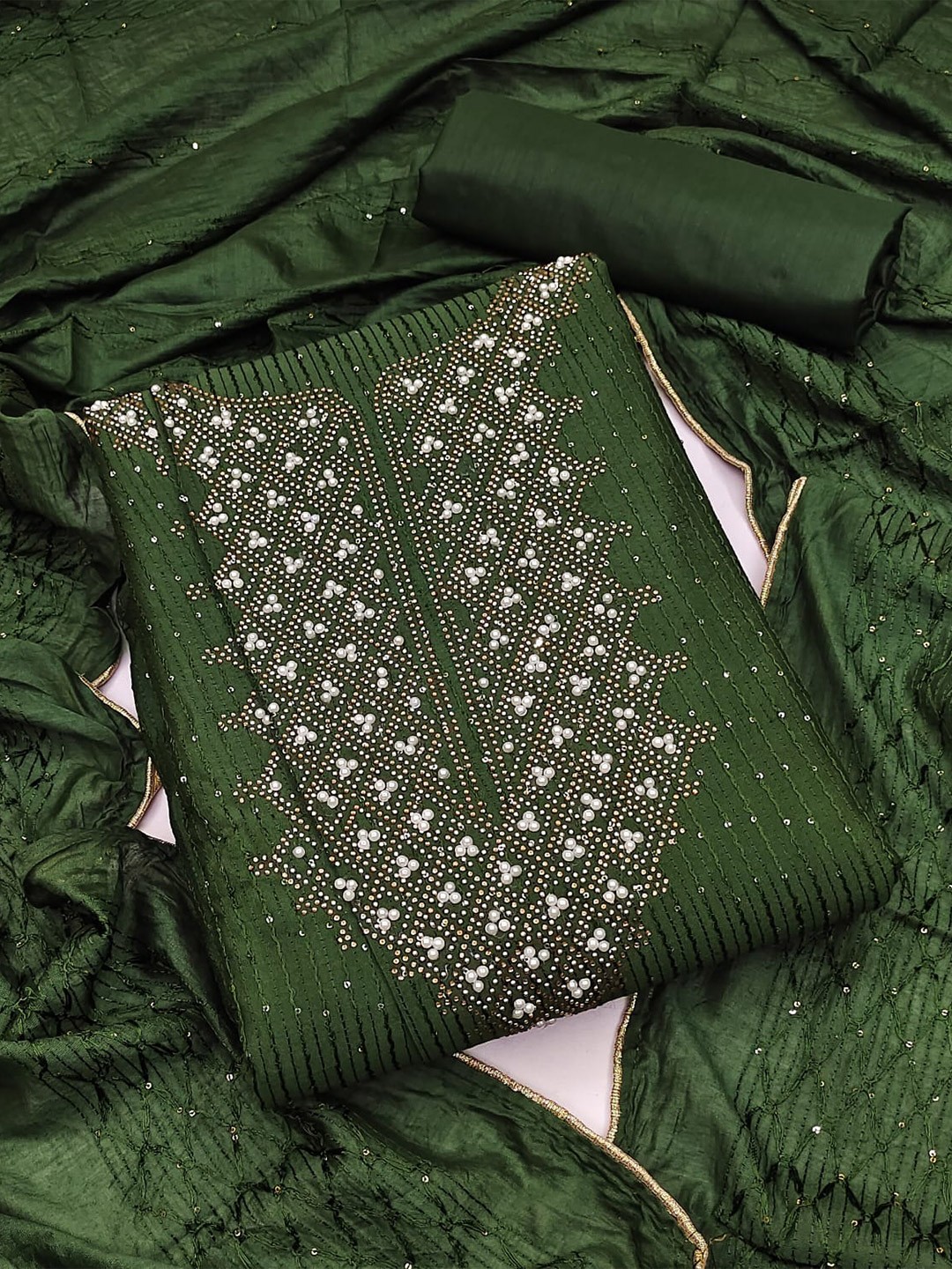 

ZEEPKART Embellished Unstitched Dress Material, Green