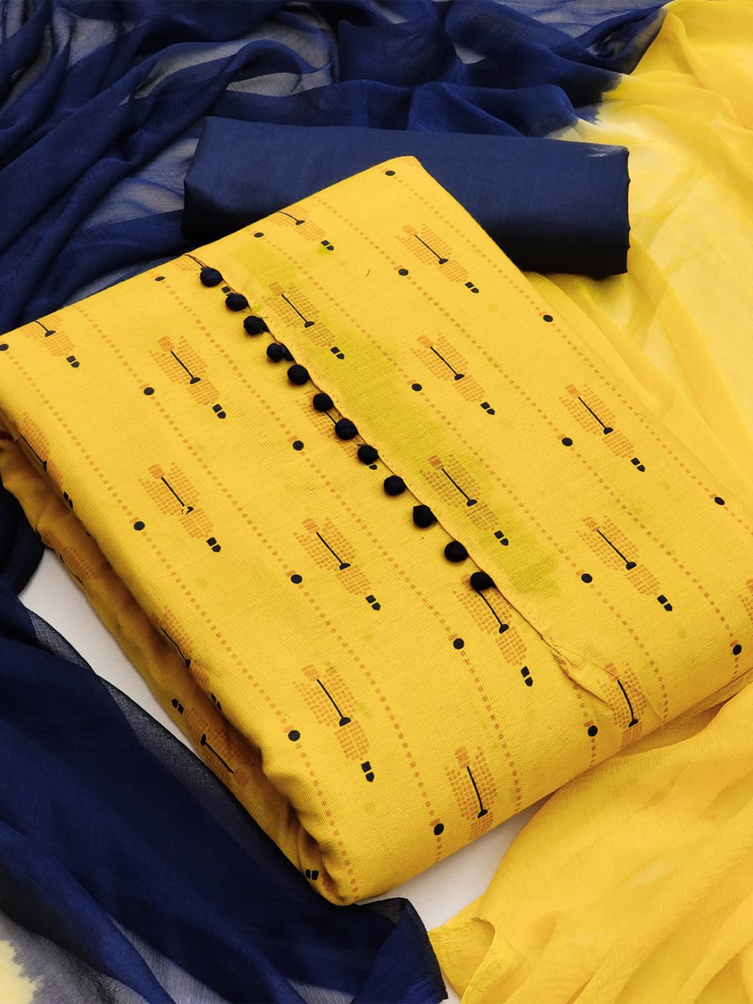 

ZEEPKART Printed Unstitched Dress Material, Yellow