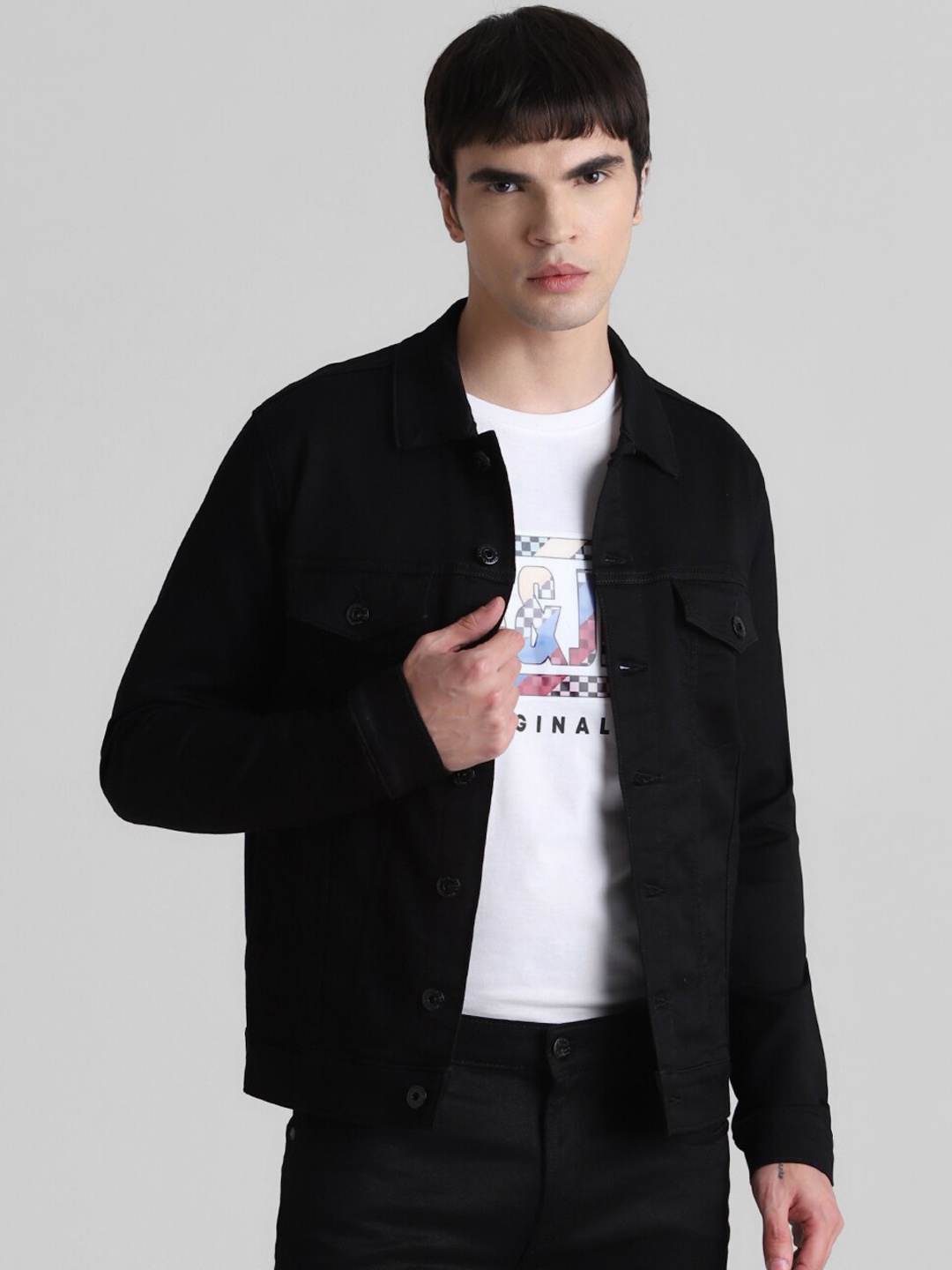 

Jack & Jones Spread Collar Denim Jacket, Black