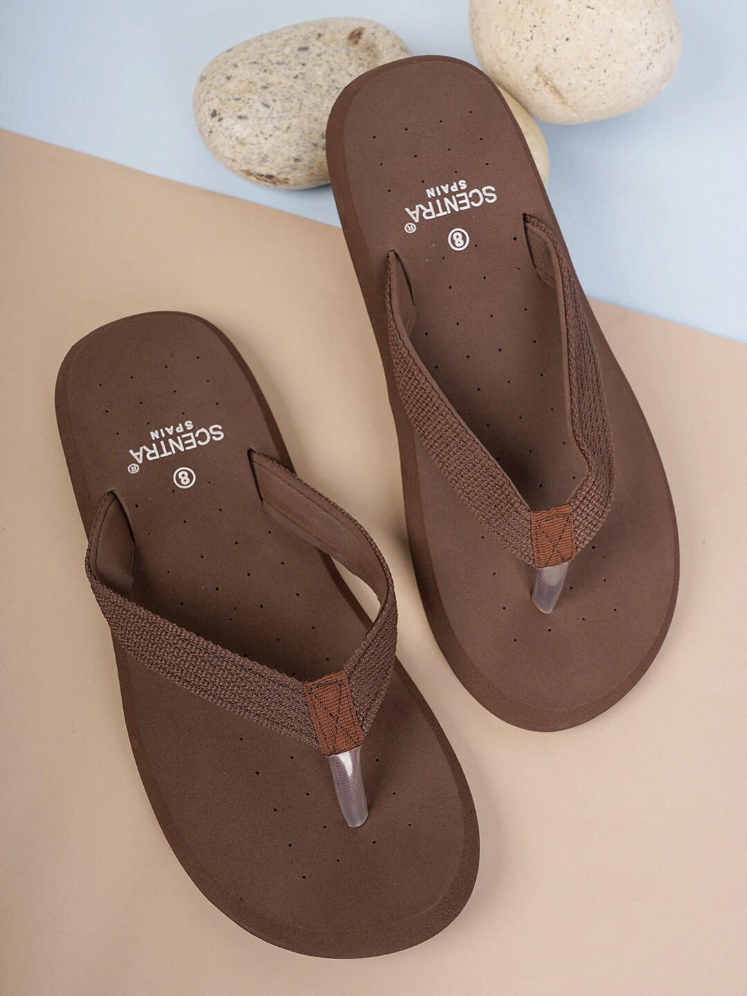 

SCENTRA Men Perforated Thong Flip-Flops, Brown
