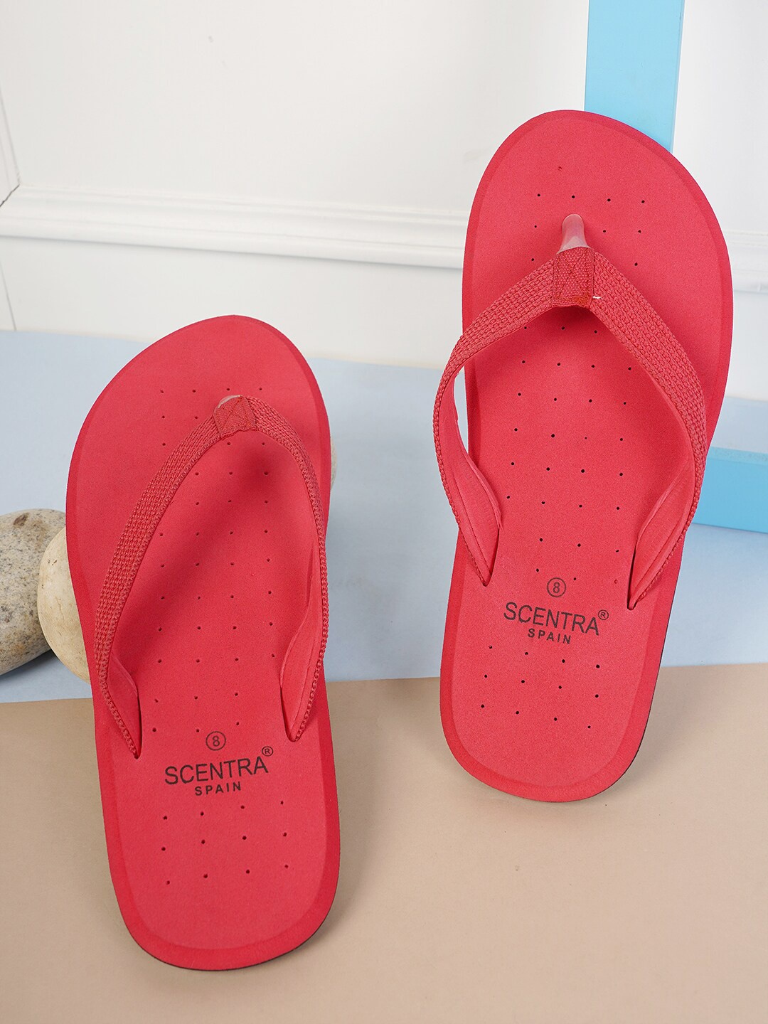 SCENTRA Men Perforated Thong Flip-Flops, Red