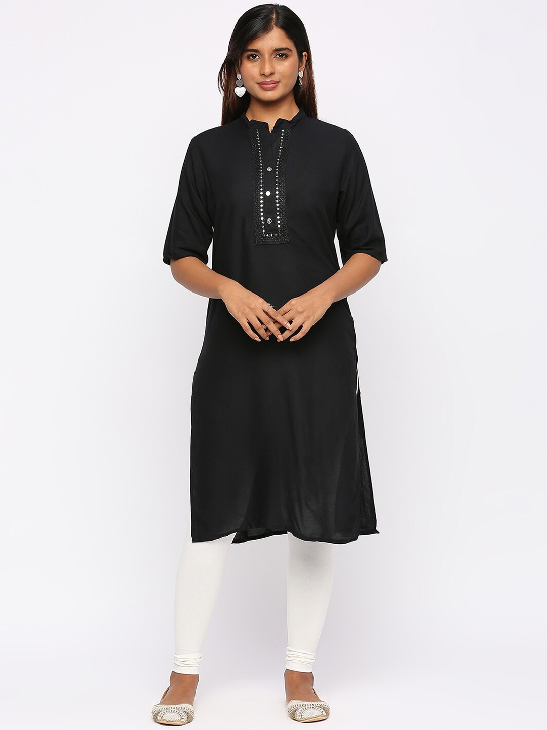 

ZRI Mandarin Collar Straight Kurta, Black