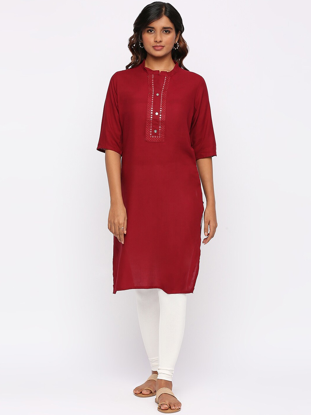 

ZRI Mandarin Collar Straight Kurta, Maroon