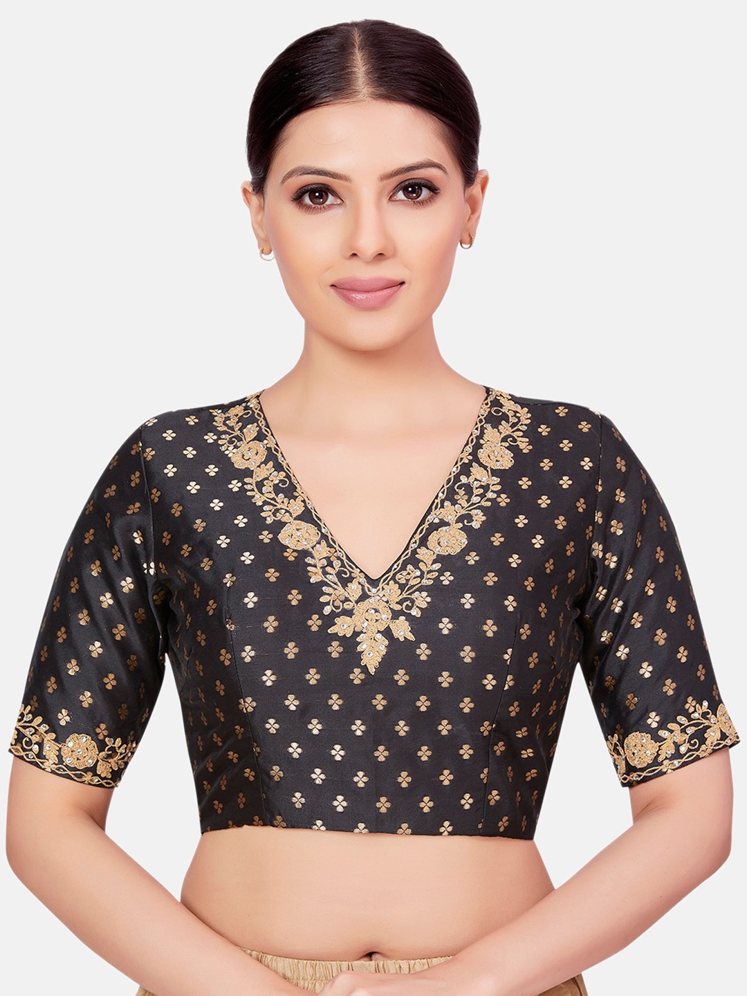 

Studio Shringaar Embroidered Saree Blouse, Black