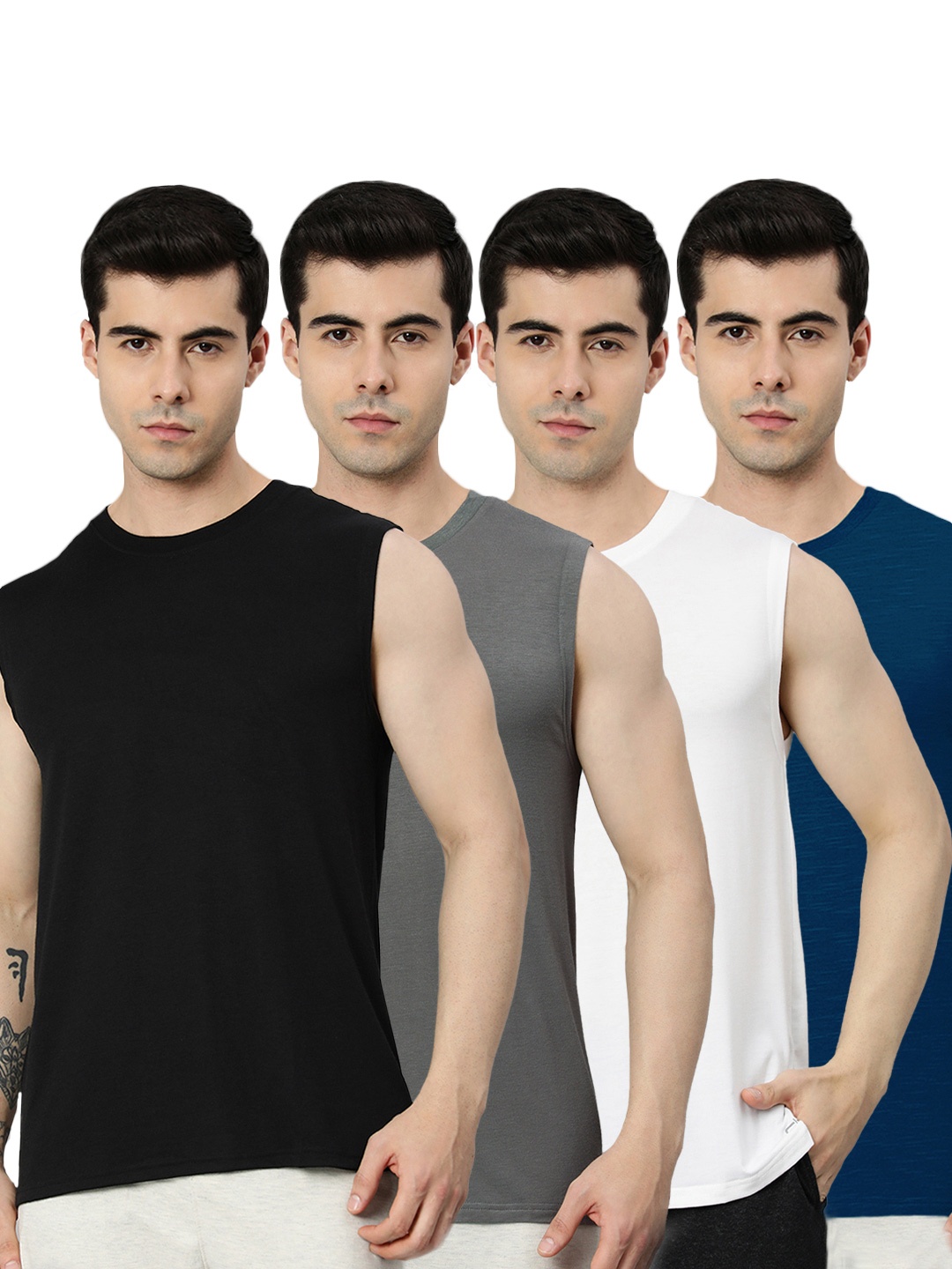 

Heelium Men Pack of 4 Bamboo Super Soft & Odour Free Comfort Fit Gym Vest, Grey