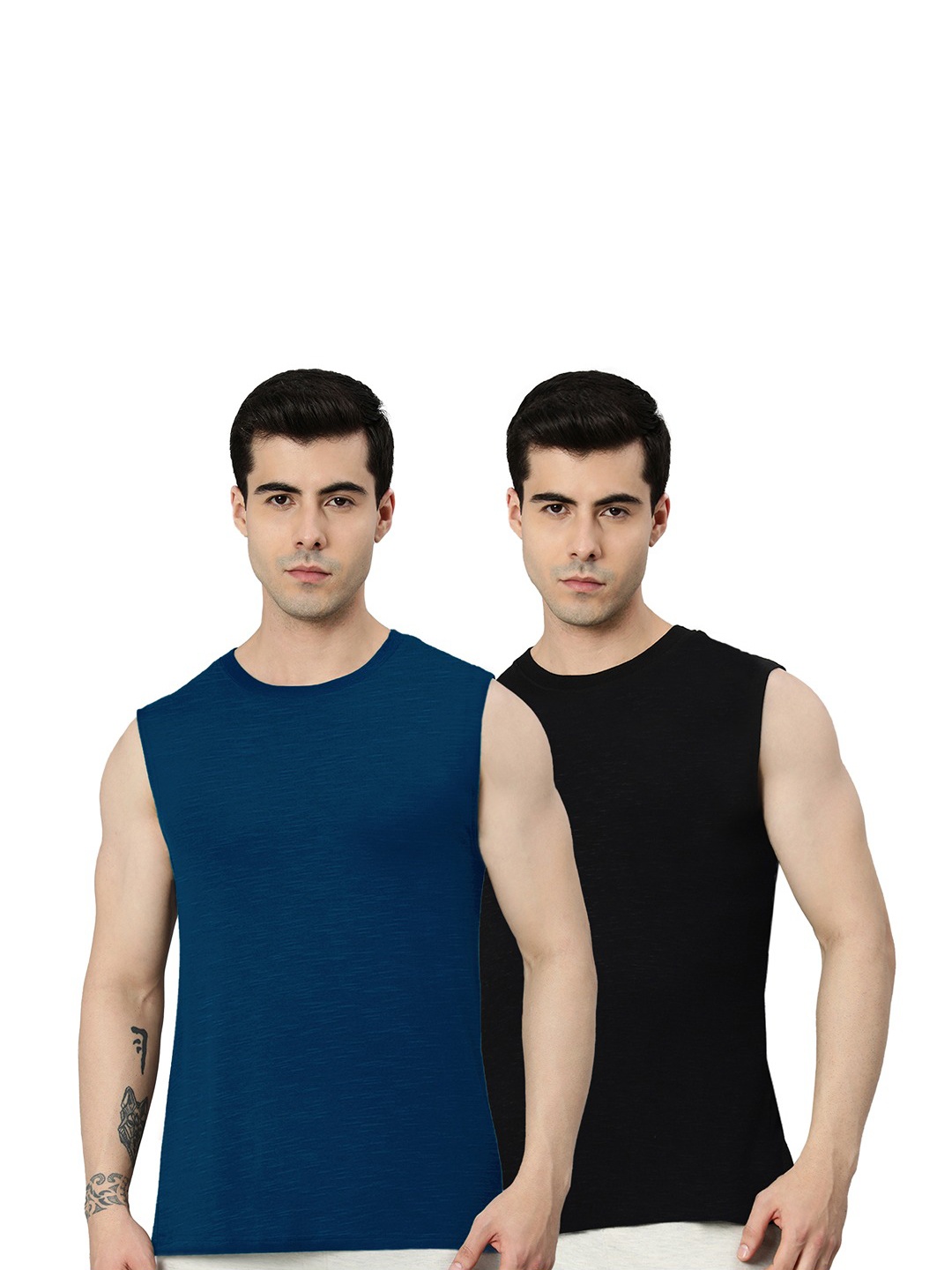 

Heelium Men Pack of 2 Bamboo Super Soft & Odour Free Comfort Fit Gym Vest, Black