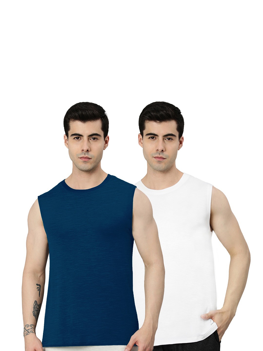 

Heelium Men Pack of 2 Bamboo Super Soft & Odour Free Comfort Fit Gym Vest, Navy blue