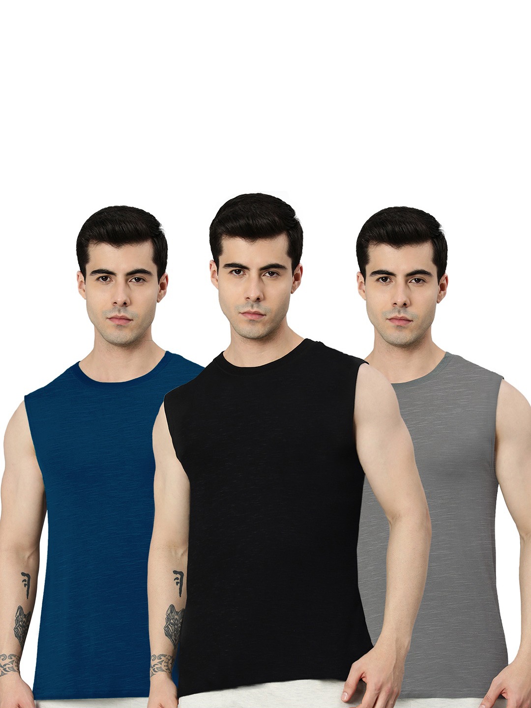 

Heelium Men Pack of 3 Bamboo Super Soft & Odour Free Comfort Fit Gym Vest, Black