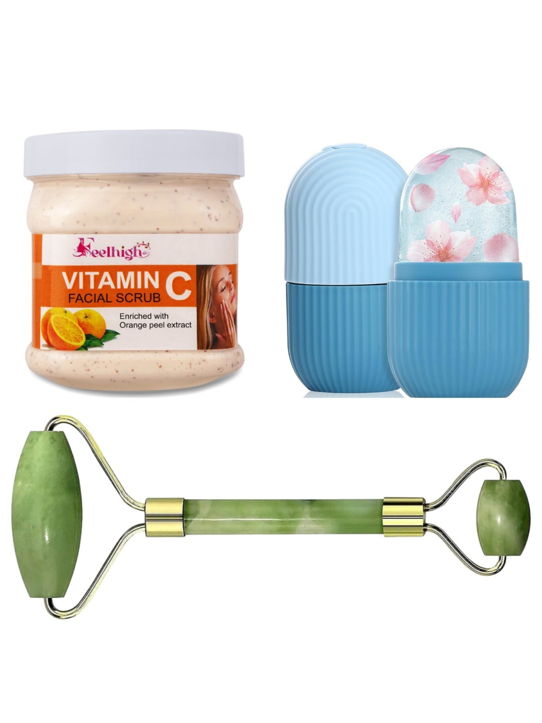 

FEELHIGH Vitamin C Scrub with Ice Roller & Facial Massager, Multi