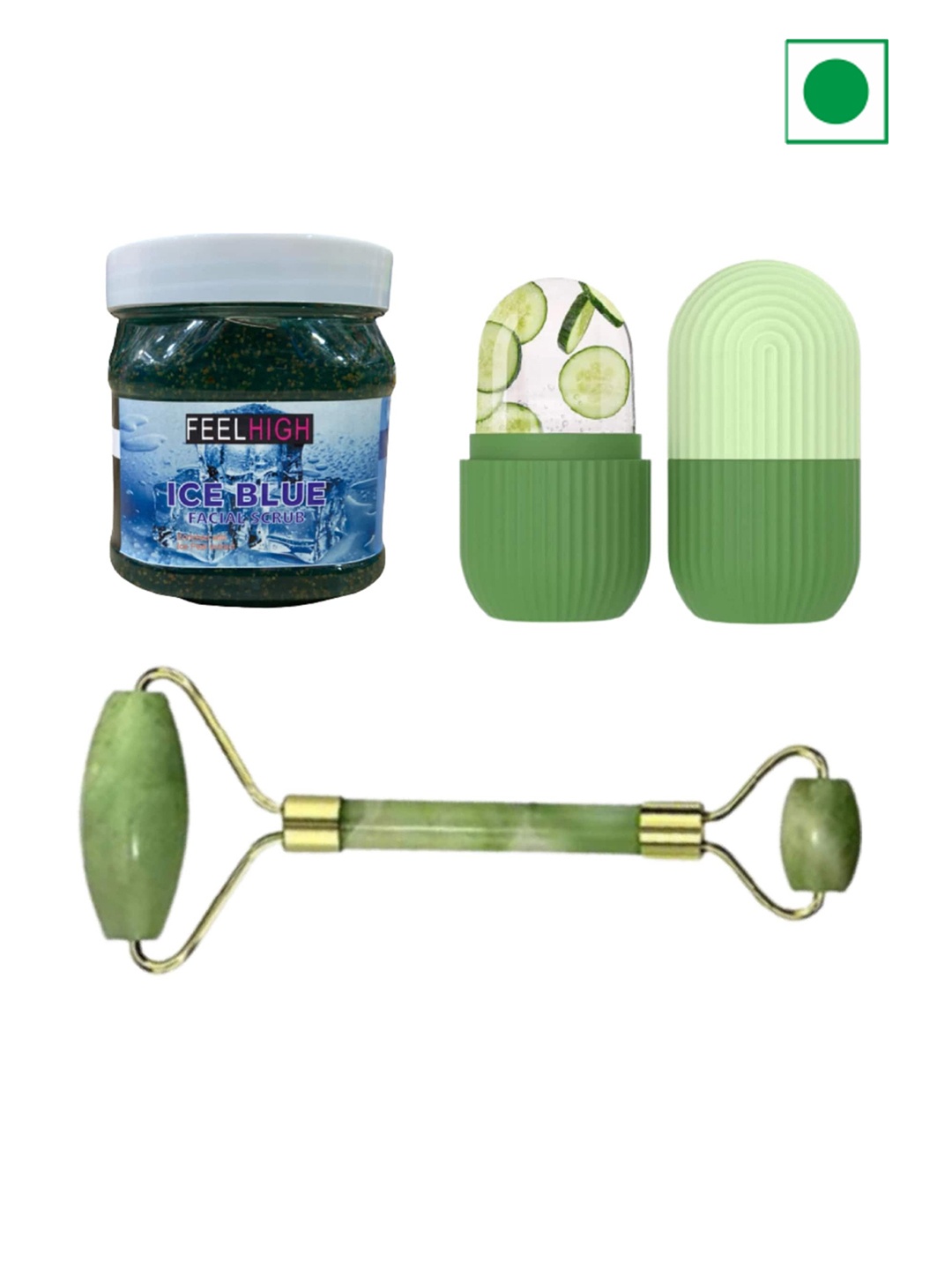 

FEELHIGH Ice Blue Scrub with Facial Ice Roller & Facial Massager, Multi