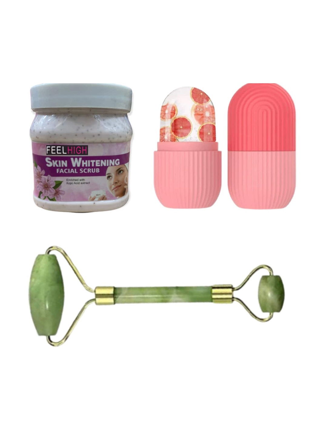 

FEELHIGH Skin Whitening Scrub with Ice Roller & Facial Massager, Multi