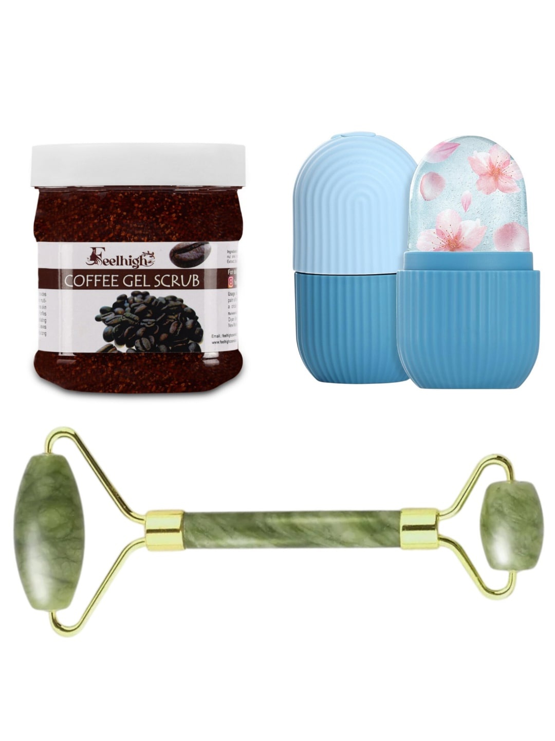 

FEELHIGH Coffee Gel Scrub with Facial Ice Roller & Facial Massager, Multi