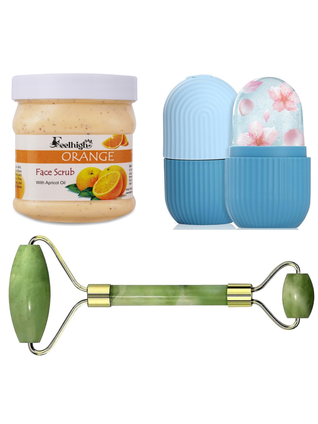 

FEELHIGH Orange Scrub with Facial Ice Roller & Facial Massager, Multi