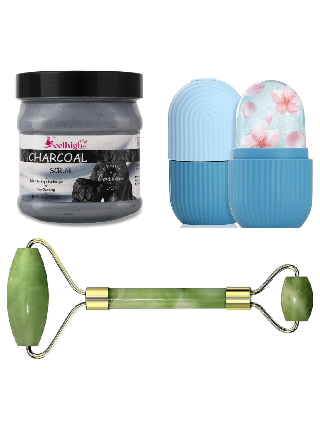 

FEELHIGH Charcoal Scrub with Facial Ice Roller & Facial Massager, Multi