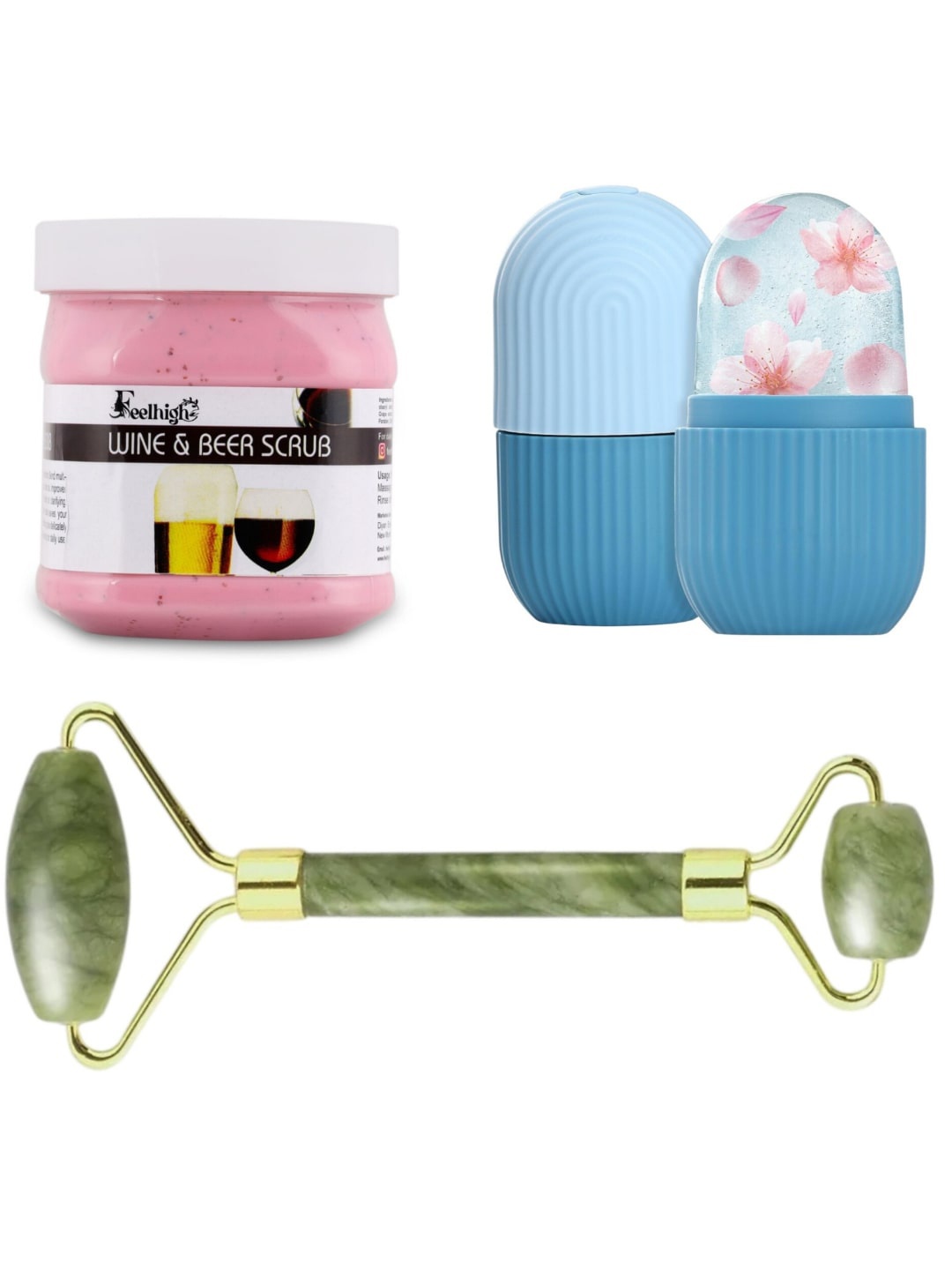 

FEELHIGH Wine & Beer Scrub with Facial Ice Roller & Facial Massager, Multi