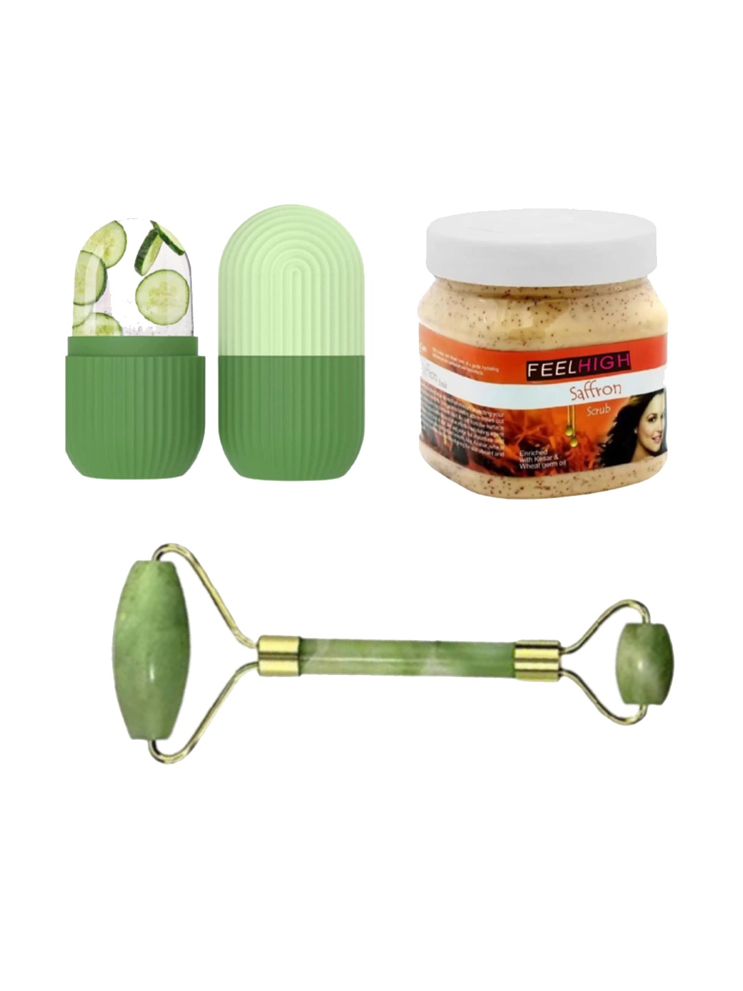 

FEELHIGH Saffron Scrub with Ice Roller & Facial Massager, Multi