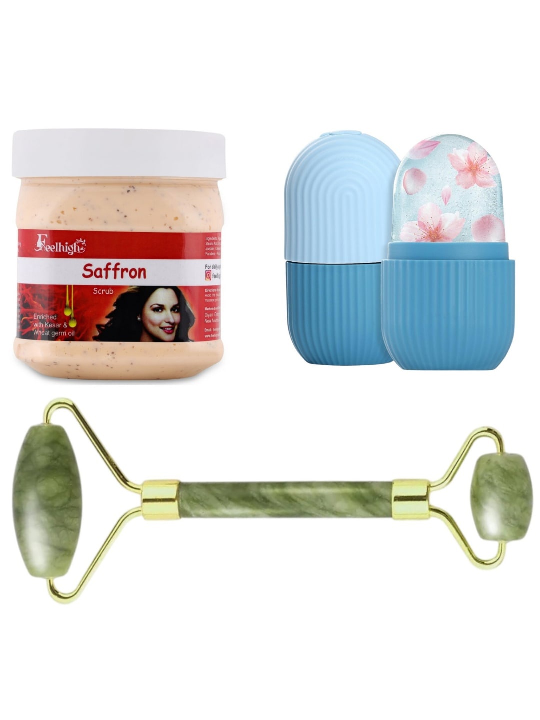 

FEELHIGH Saffron Scrub with Ice Roller & Facial Massager, Multi