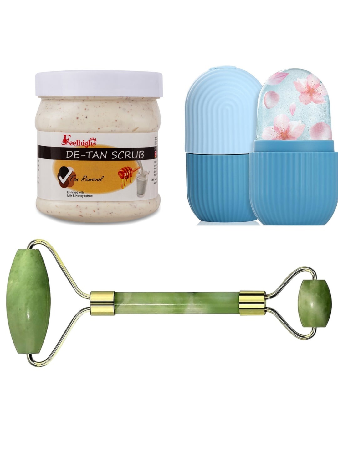 

FEELHIGH De Tan Scrub with Facial Ice Roller & Facial Massager, Multi