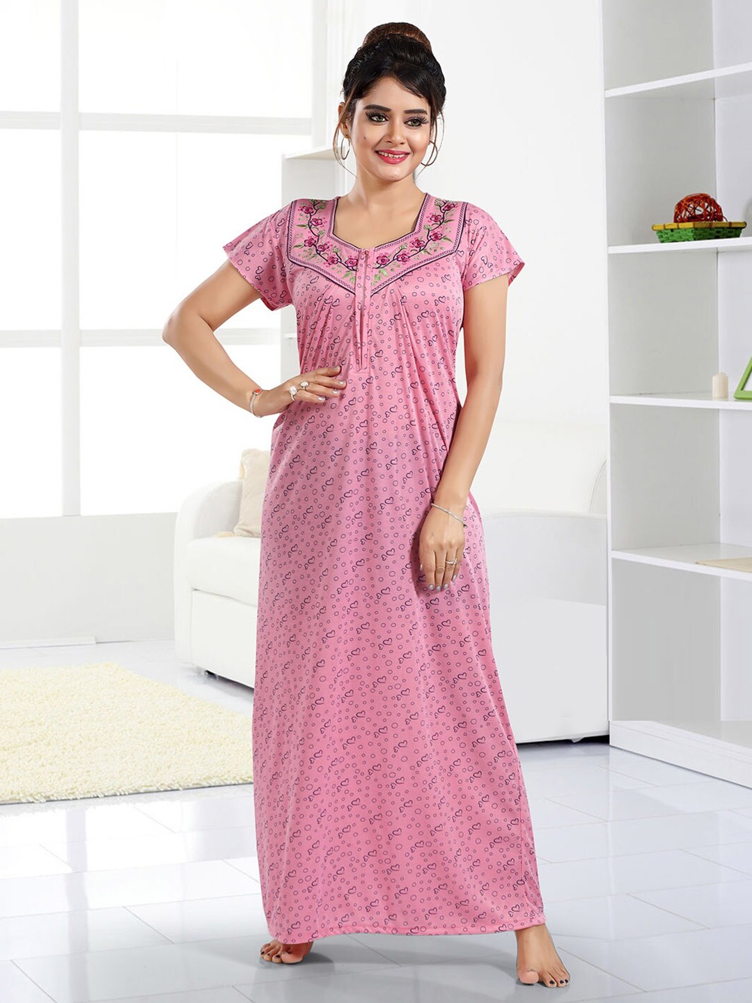 

FOMTI Conversational Printed Maternity Maxi Nightdress, Pink