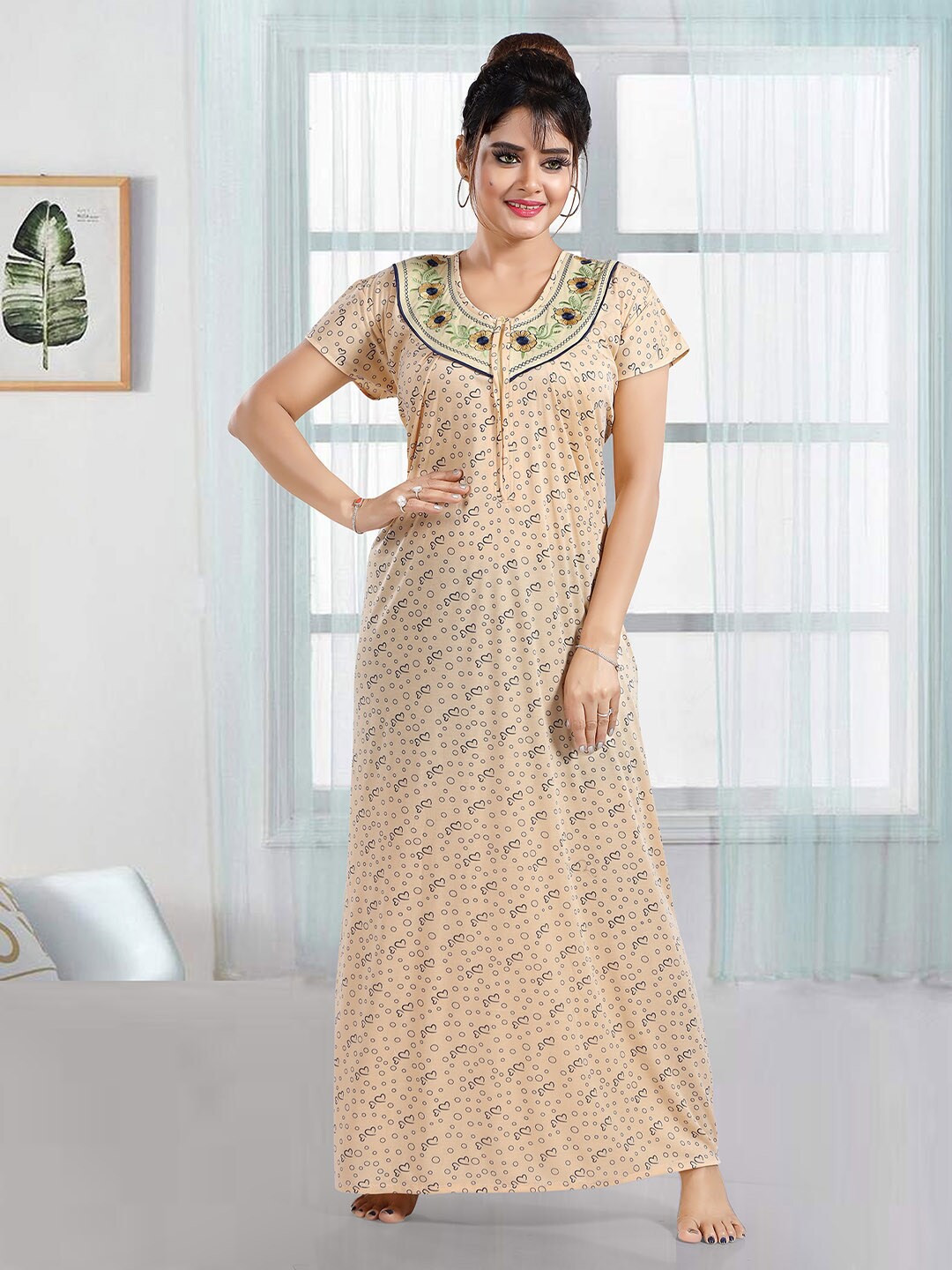 

FOMTI Conversational Printed Maternity Maxi Nightdress, Beige